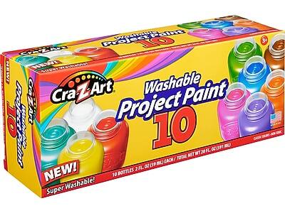 Cra-Z-Art Washable Project Paint 10  
NEW! Super Washable!  
10 Bottles 2 FL OZ (59 ML) Each / Total Net WT 20 FL OZ (591 ML)  
Classic Colors - Non-Toxic  
3+