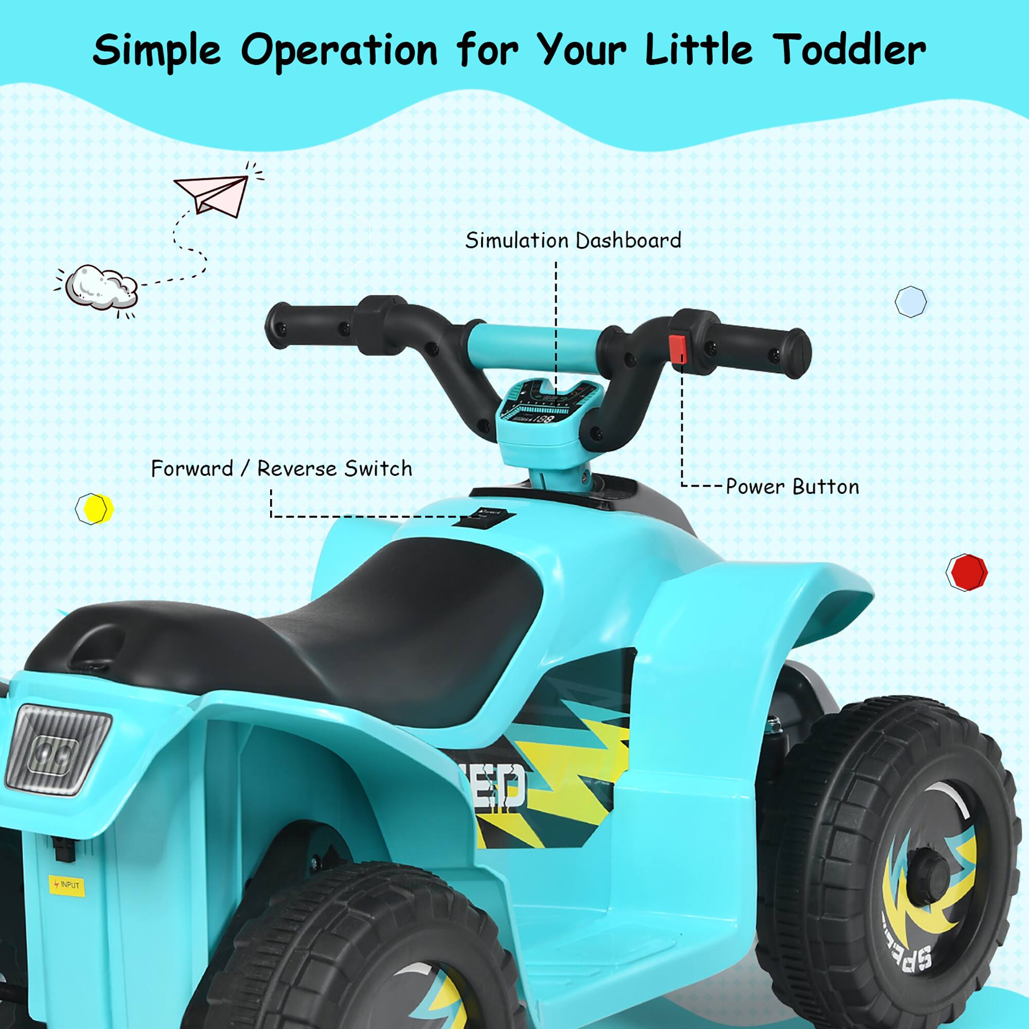 Simple Operation for Your Little Toddler

Simulation Dashboard

Forward / Reverse Switch

Power Button