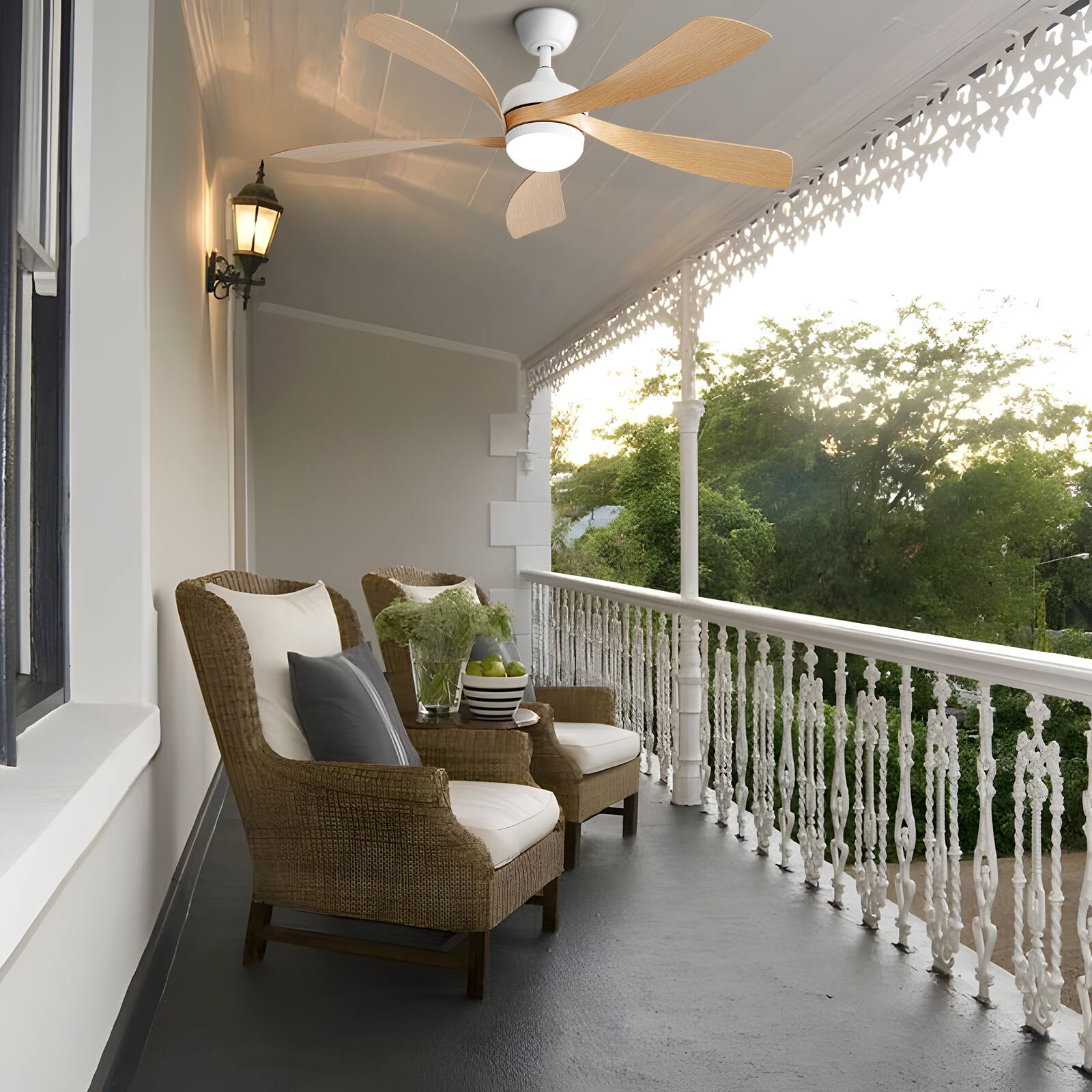 Alt View 6. GOODSILO - 52 Inch Modern LED Ceiling Fan with Dimmable Light, Remote Control, and Reversible DC Motor for Indoor Rooms - White.