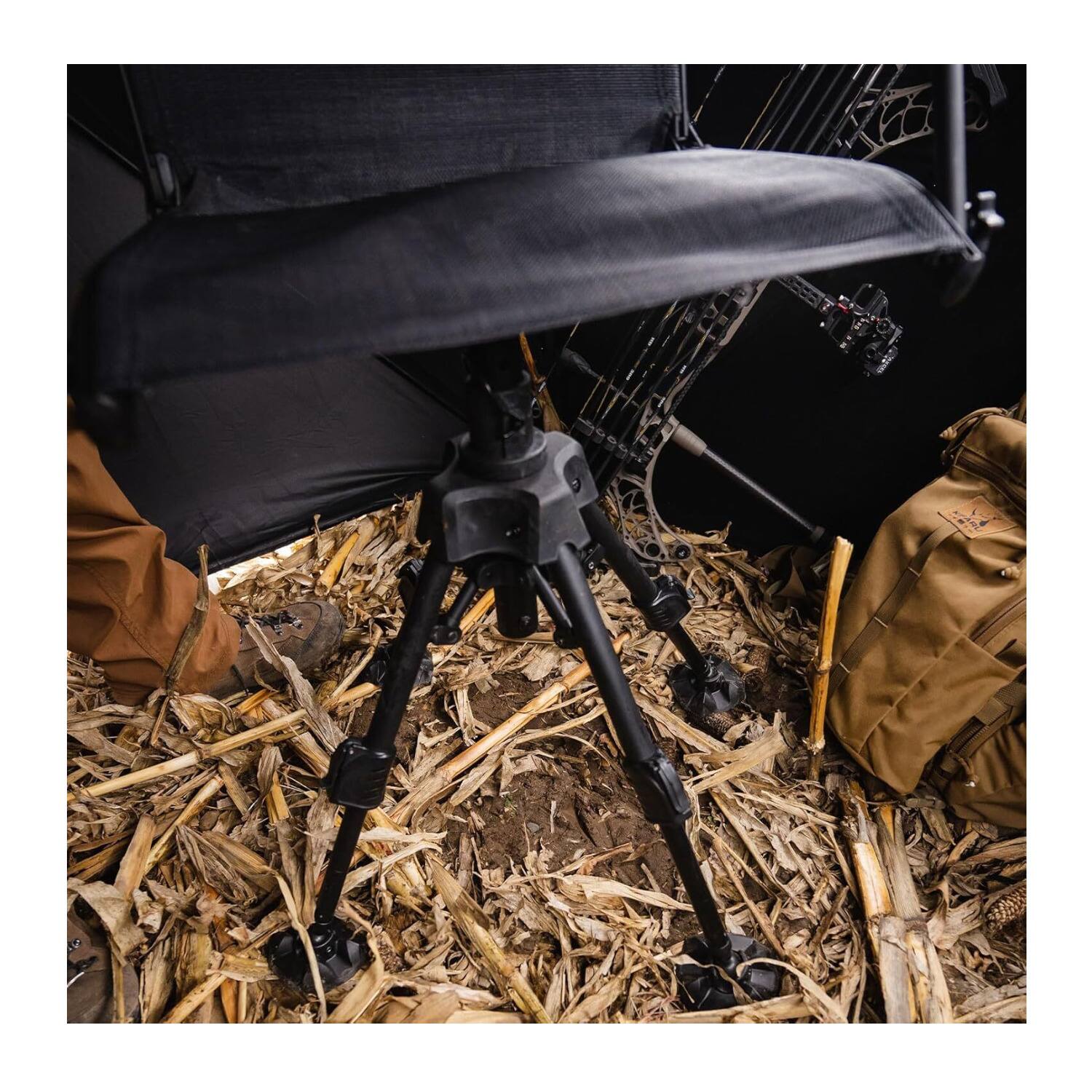 Back. Muddy - MUDDY Outdoors Swivel Ground Seat with Adjustable Legs 360 Degree Hunting Chair - Black/Black.