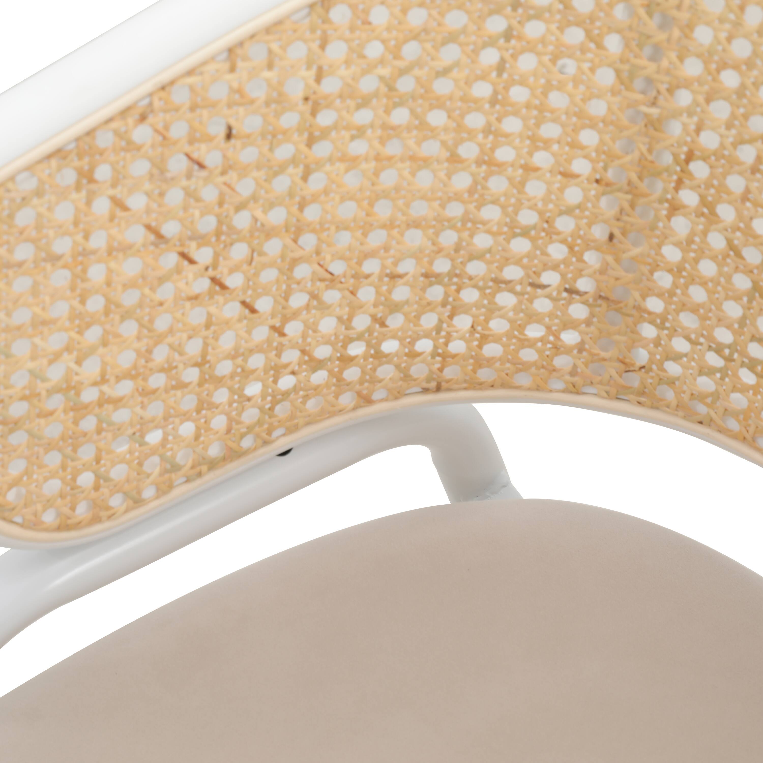 Alt View 9. LeisureMod - Ervilla Mid-Century Velvet Dining Armchair - Modern Rattan Back Accent Kitchen Chair with Metal Legs - Beige.