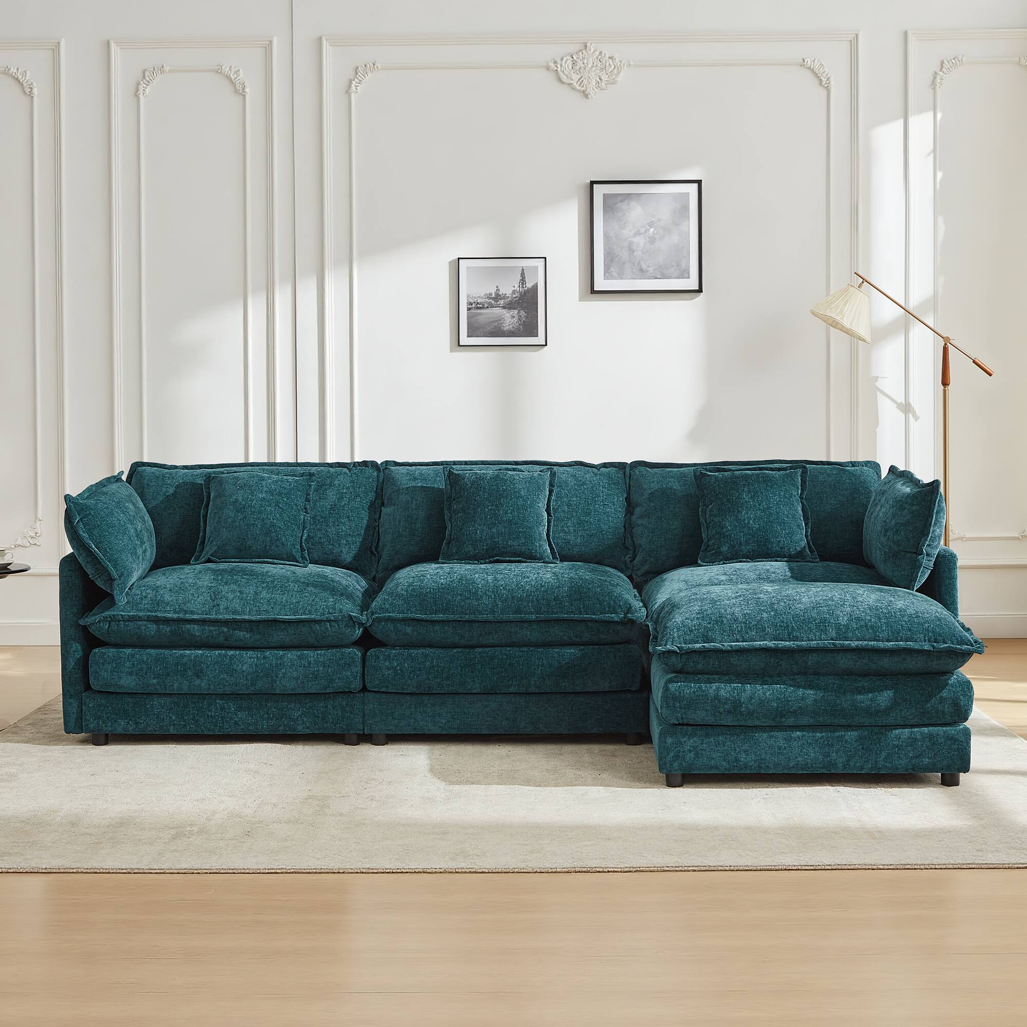 Alt View 2. KERDOM - Modular Sleeper Sofa Bed Chaise Longue Anti-Cat Scratch Chenille Cloth, 3 Seat Convertible Sectional L Shaped Sofa Couch - Green + 1 Ottoman.