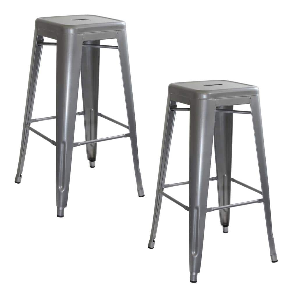 AmeriHome - Loft Metal Bar Stool - 2 Piece - Silver