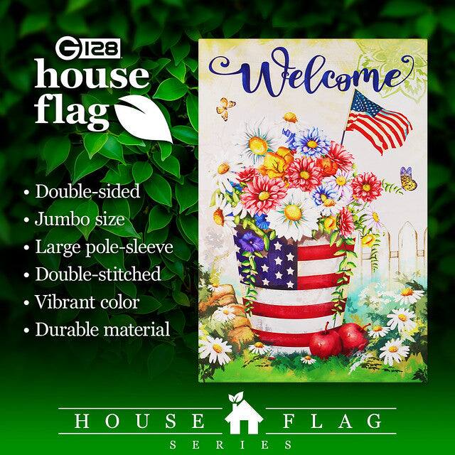 G128 house flag

Welcome

- Double-sided
- Jumbo size
- Large pole-sleeve
- Double-stitched
- Vibrant color
- Durable material

HOUSE FLAG SERIES