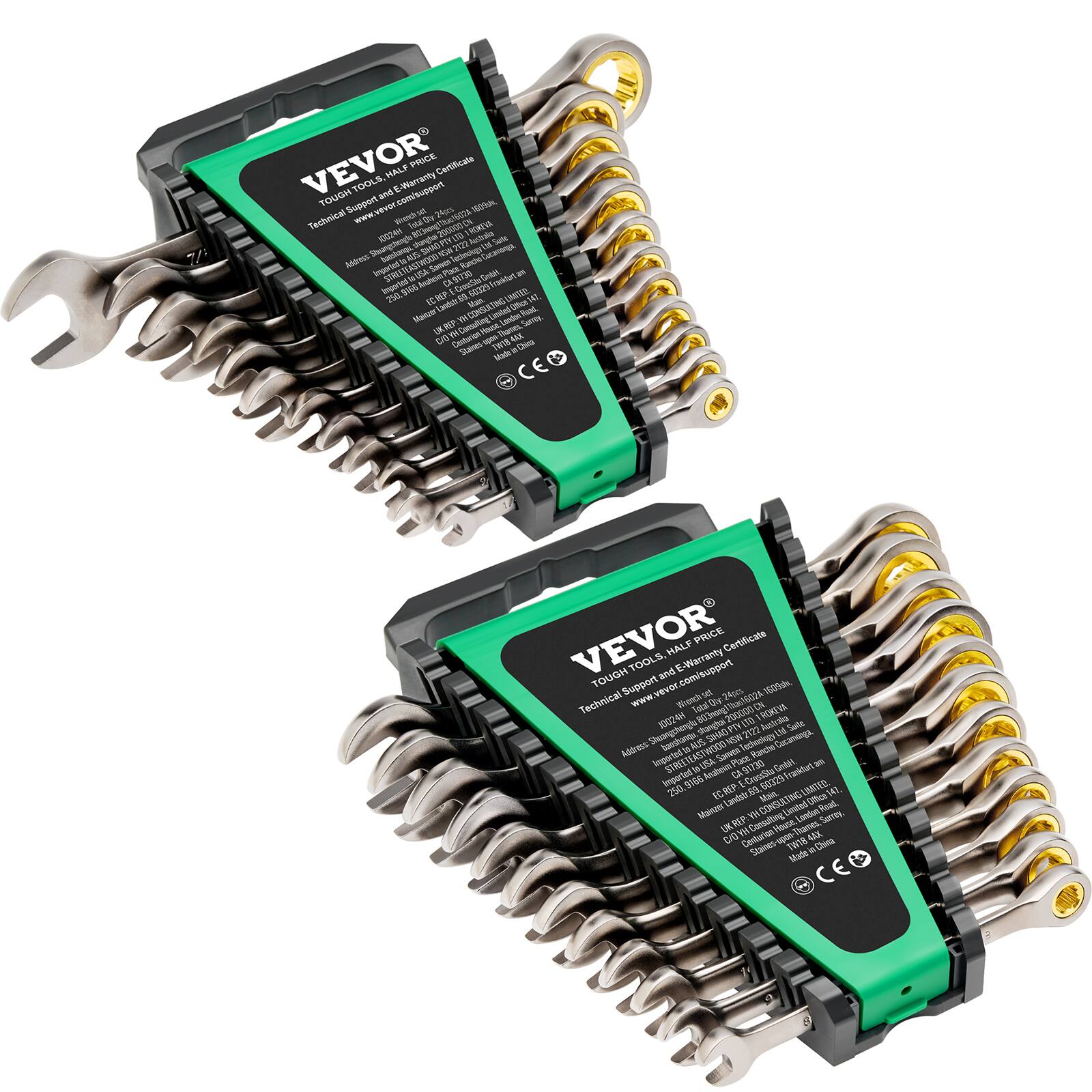 VEVOR - Combination Wrench Set, 24-Piece Ratcheting Wrench Set with Organizer Rack, Cr-V Steel Wrench Set SAE 1/4" to 7/8" - Silver