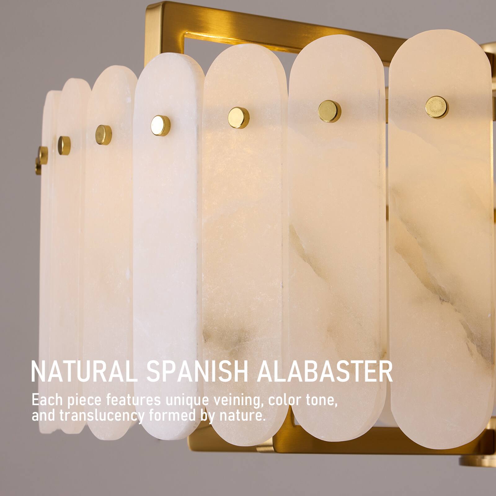 NATURAL SPANISH ALABASTER  
Each piece features unique veining, color tone, and translucency formed by nature.