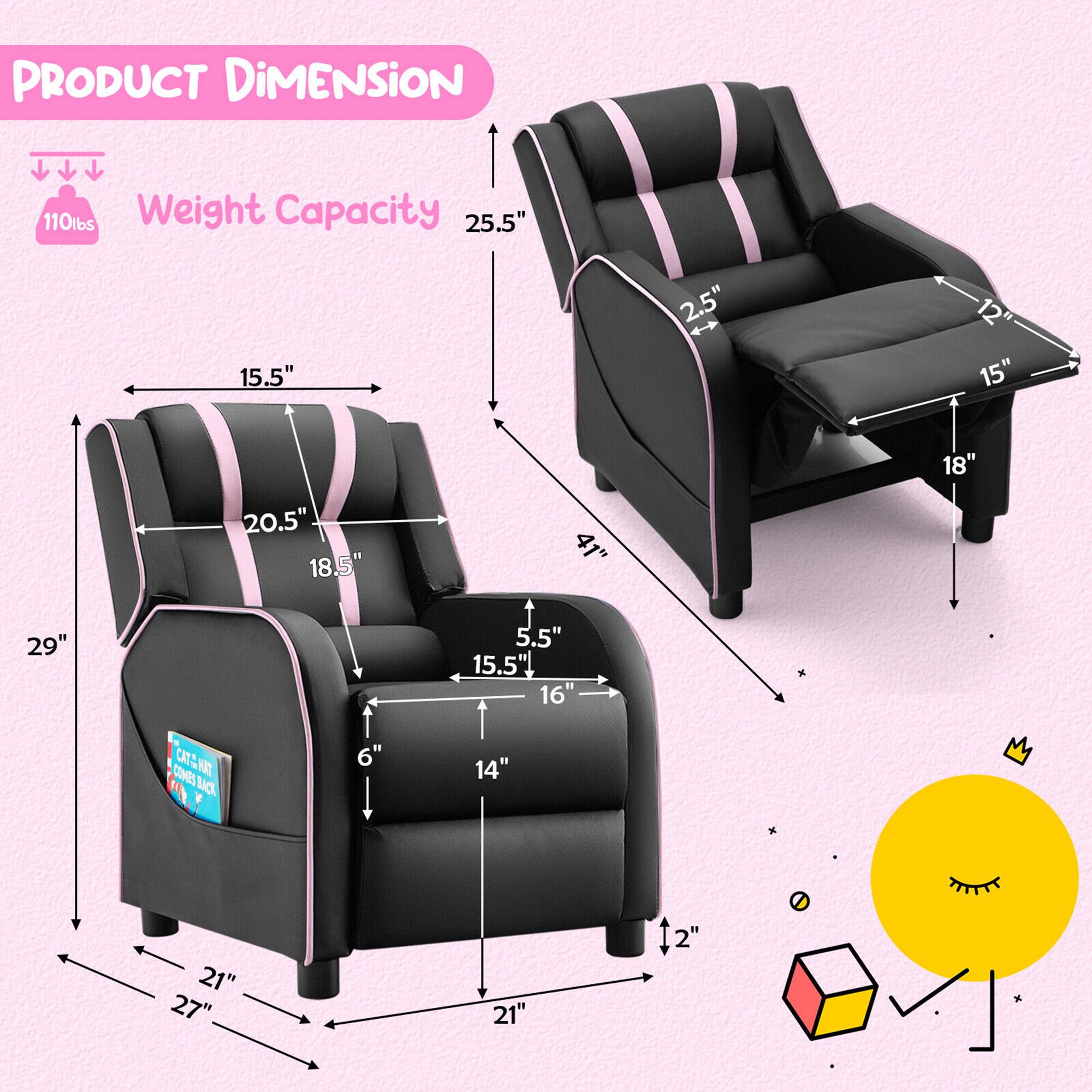 PRODUCT DIMENSION  
Weight Capacity: 110lbs  

- 25.5" (Height)  
- 15.5" (Width)  
- 2.5" (Seat Depth)  
- 12" (Armrest Height)  
- 15" (Seat Width)  
- 18" (Seat Depth)  
- 20.5" (Back Height)  
- 18.5" (Back Width)  
- 41" (Overall Length)  
- 29" (Overall Height)  
- 5.5" (Seat Height)  
- 15.5" (Armrest Width)  
- 16" (Armrest Height)  
- 6" (Side Table Height)  
- 14" (Side Table Width)  
- 21" (Side Table Depth)  
- 27" (Overall Width)  
- 21" (Overall Depth)