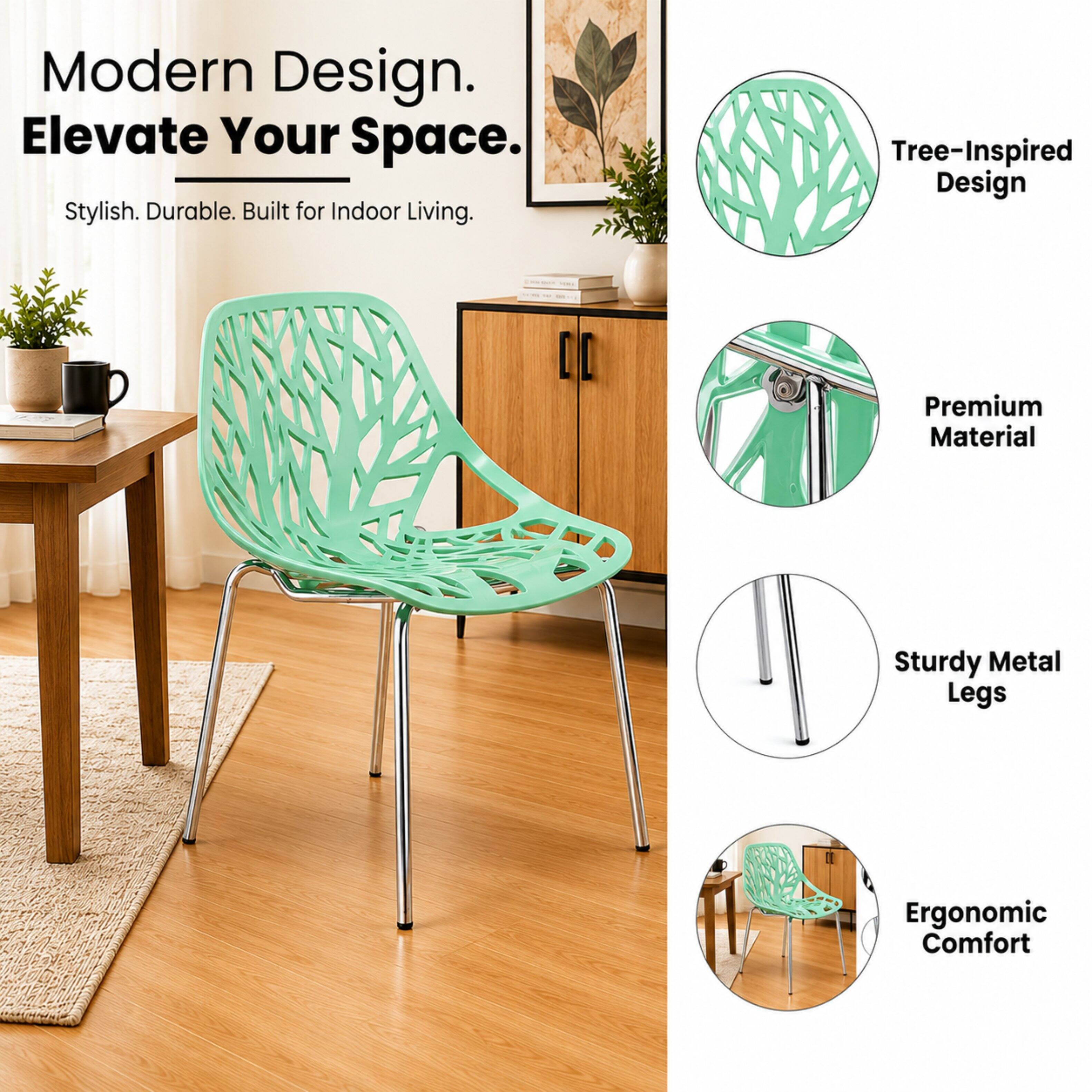 Modern Design. Elevate Your Space. Stylish. Durable. Built for Indoor Living. Tree-Inspired Design. Premium Material. Sturdy Metal Legs. Ergonomic Comfort.