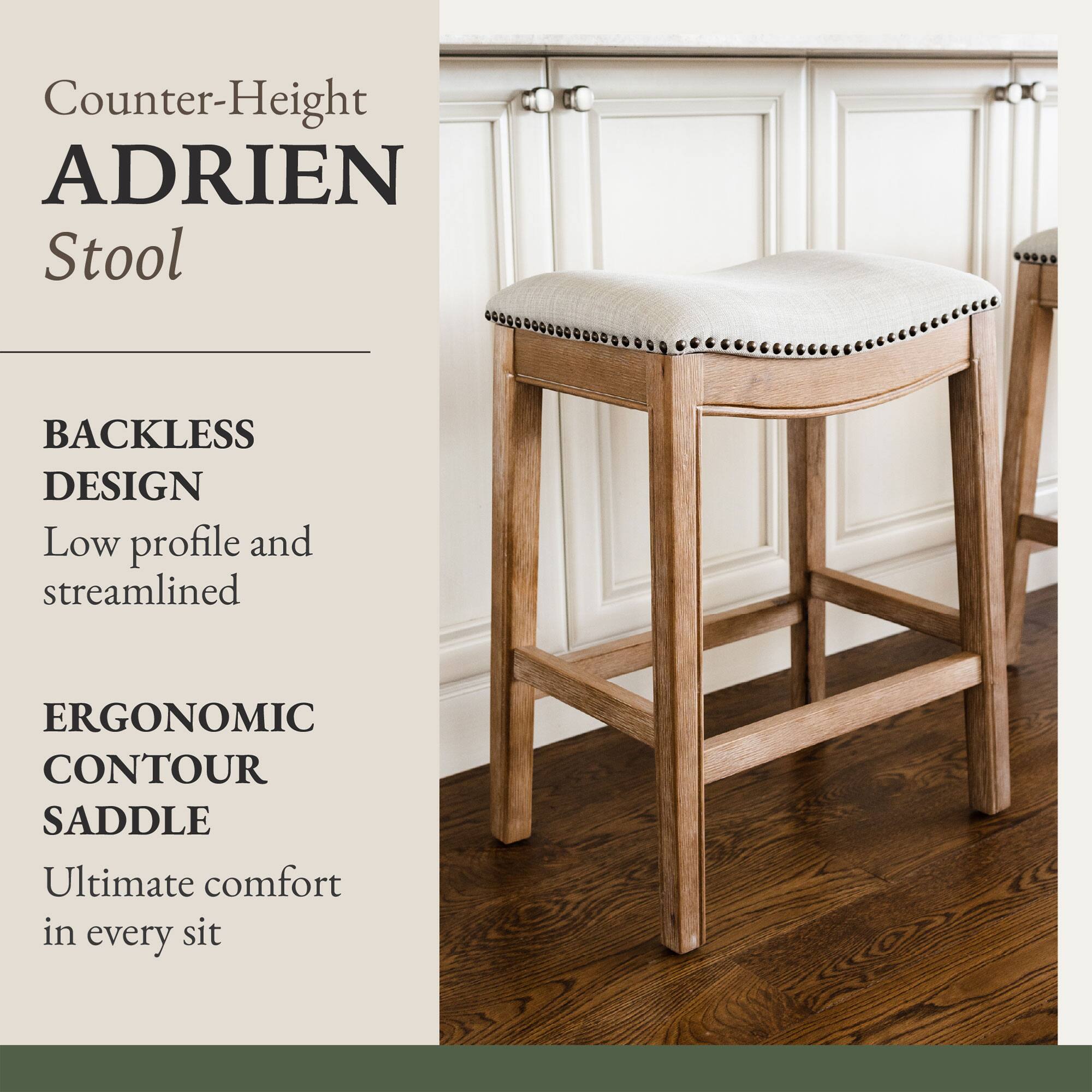 Counter-Height ADRIEN Stool

BACKLESS DESIGN  
Low profile and streamlined

ERGONOMIC CONTOUR SADDLE  
Ultimate comfort in every sit