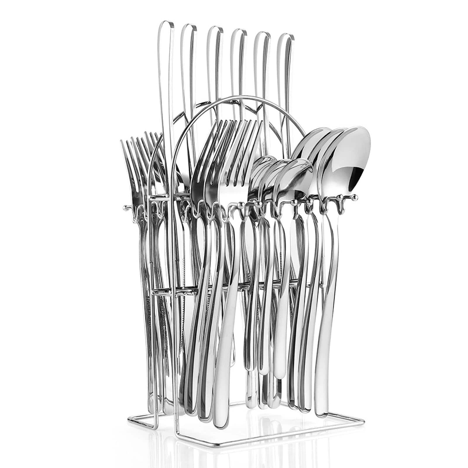 Dazzed Corner - 24 Pieces Flatware Set for 6, Stainless Steel Cutlery Set with Silverware Holder - Silver