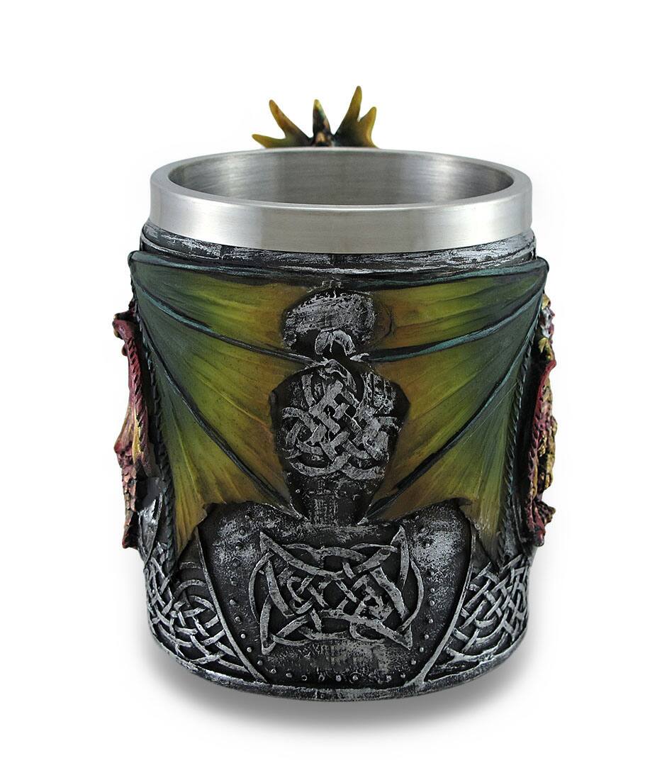 Alt View 1. Zeckos - Gothic Dragon Tankard Celtic Knot work Mug w/Stainless Steel Insert - Multicolored.