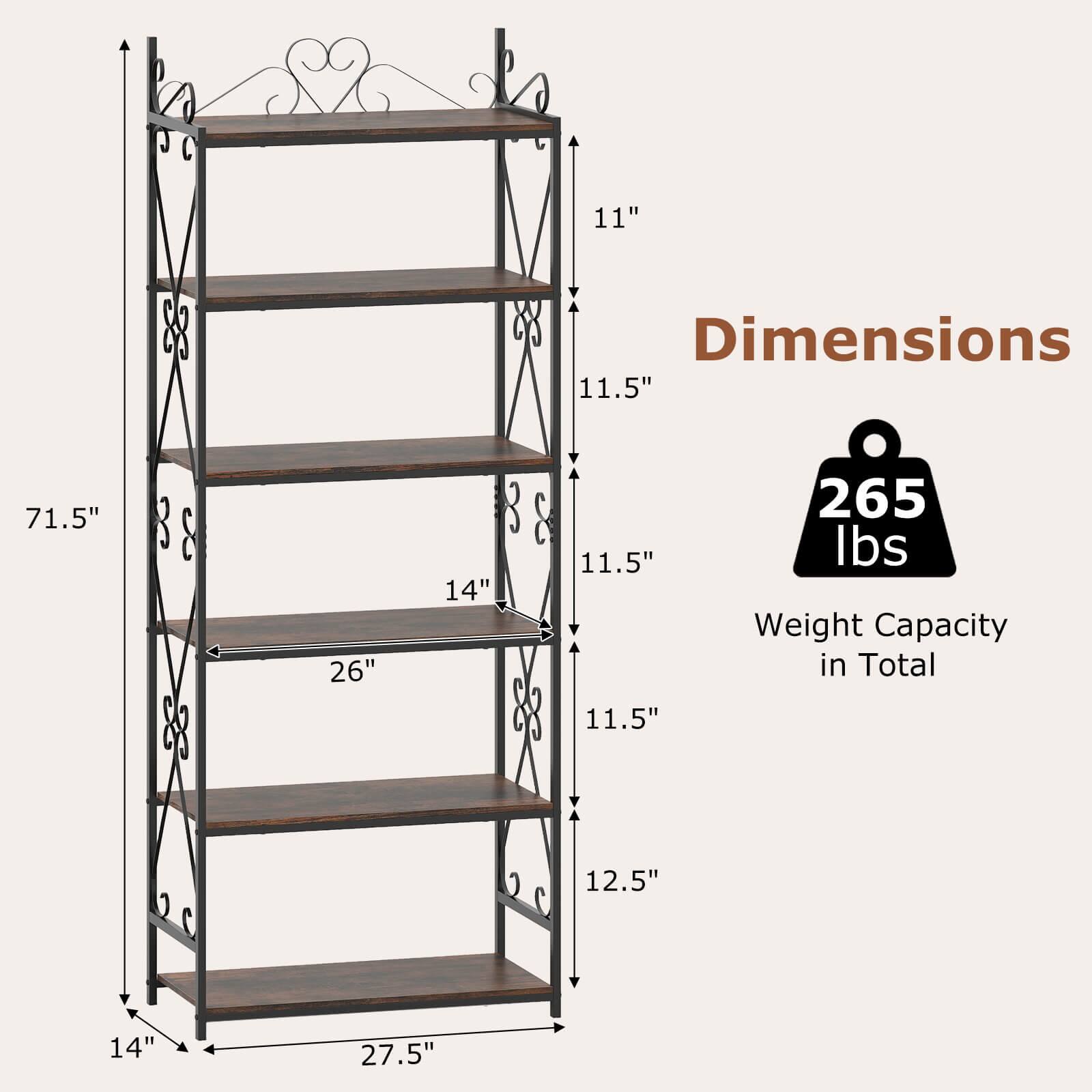 Dimensions: 11" x 11.5" x 71.5" x 26" x 14" x 11.5" x 12.5" x 27.5"  
Weight Capacity in Total: 265 lbs