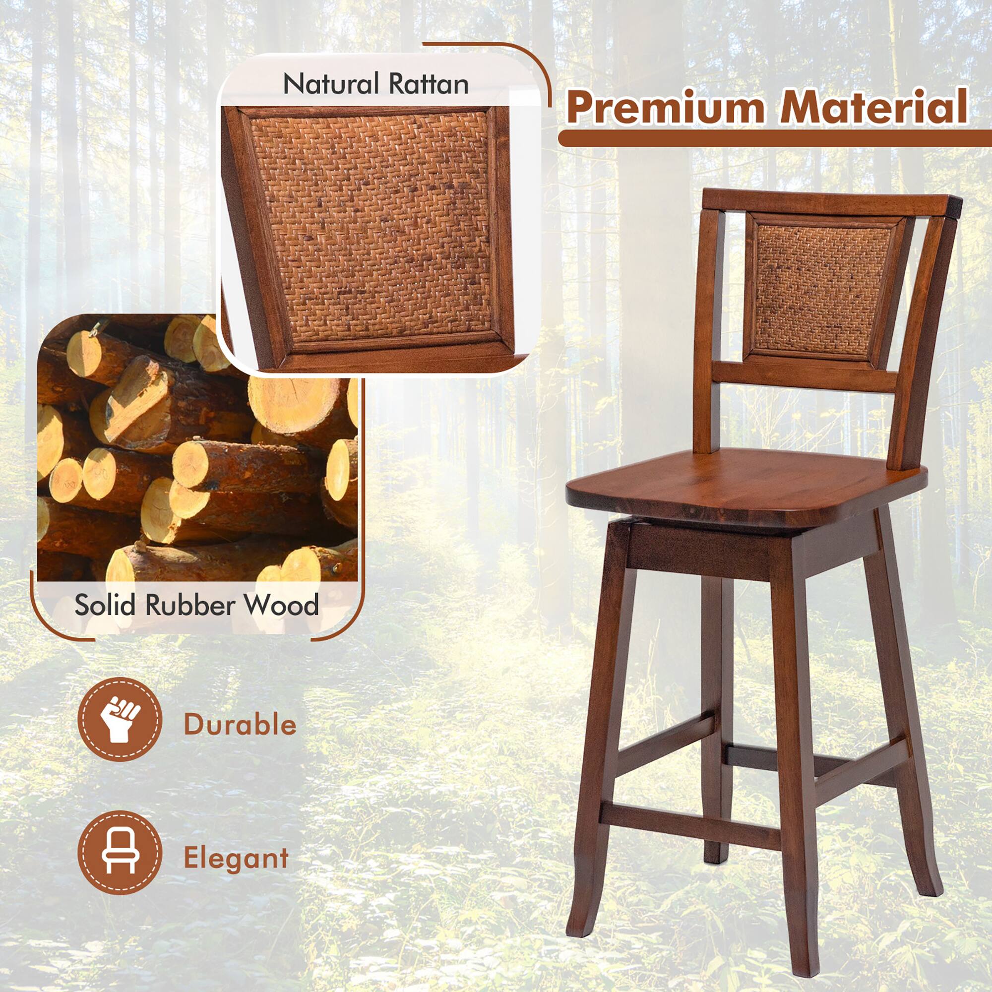 Natural Rattan  
Premium Material  
Solid Rubber Wood  
Durable  
Elegant