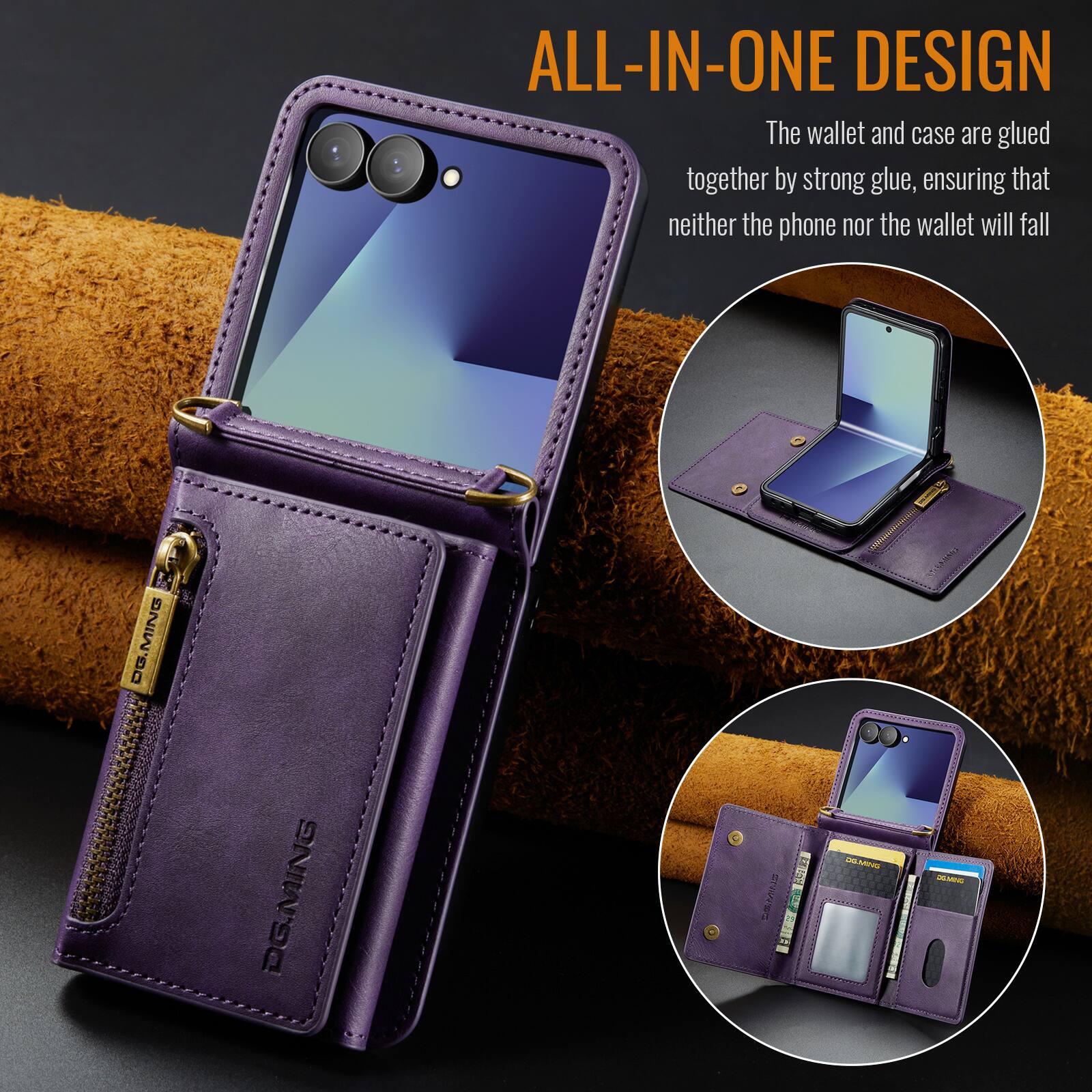 ALL-IN-ONE DESIGN

The wallet and case are glued together by strong glue, ensuring that neither the phone nor the wallet will fall.