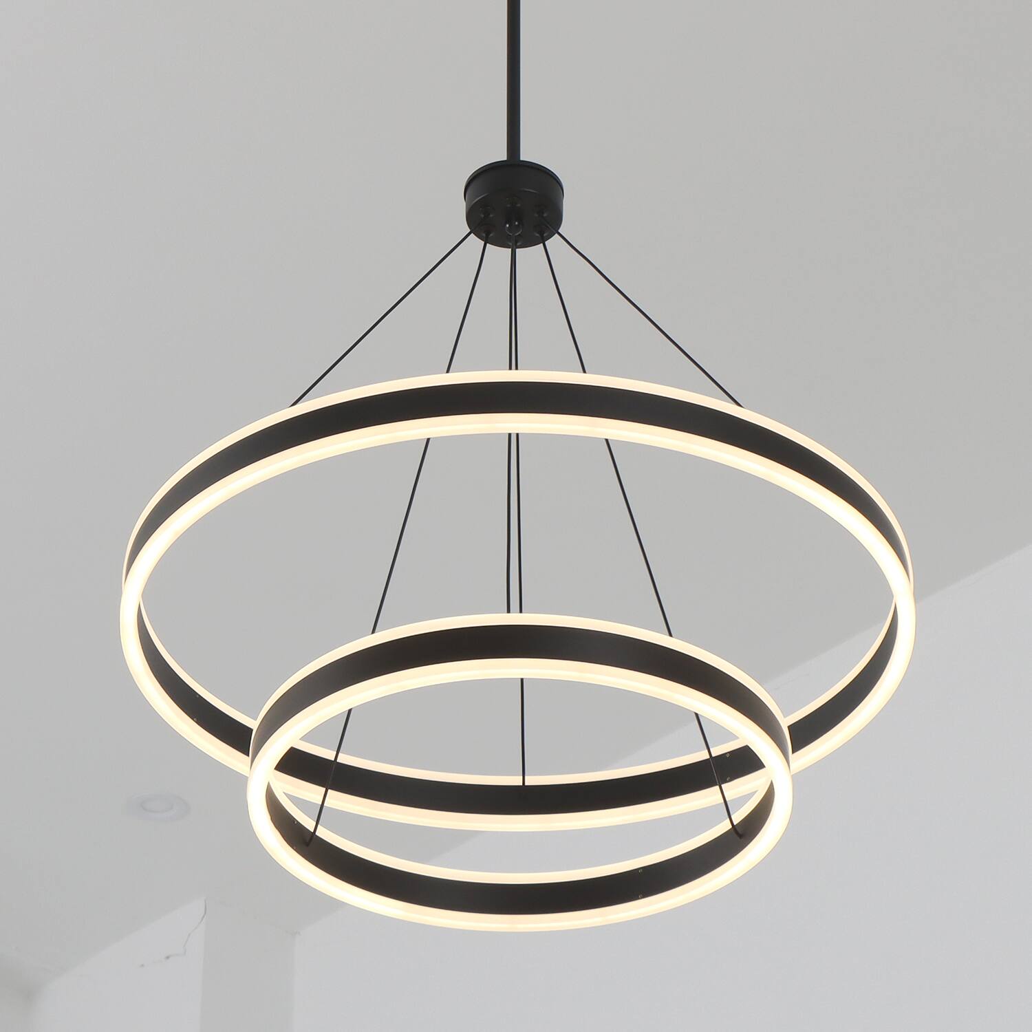 Alt View 4. Umeiluce - Modern Chandelier Light Led Kitchen Island Pendant with Remote Control for High Ceiling - Matte Black.