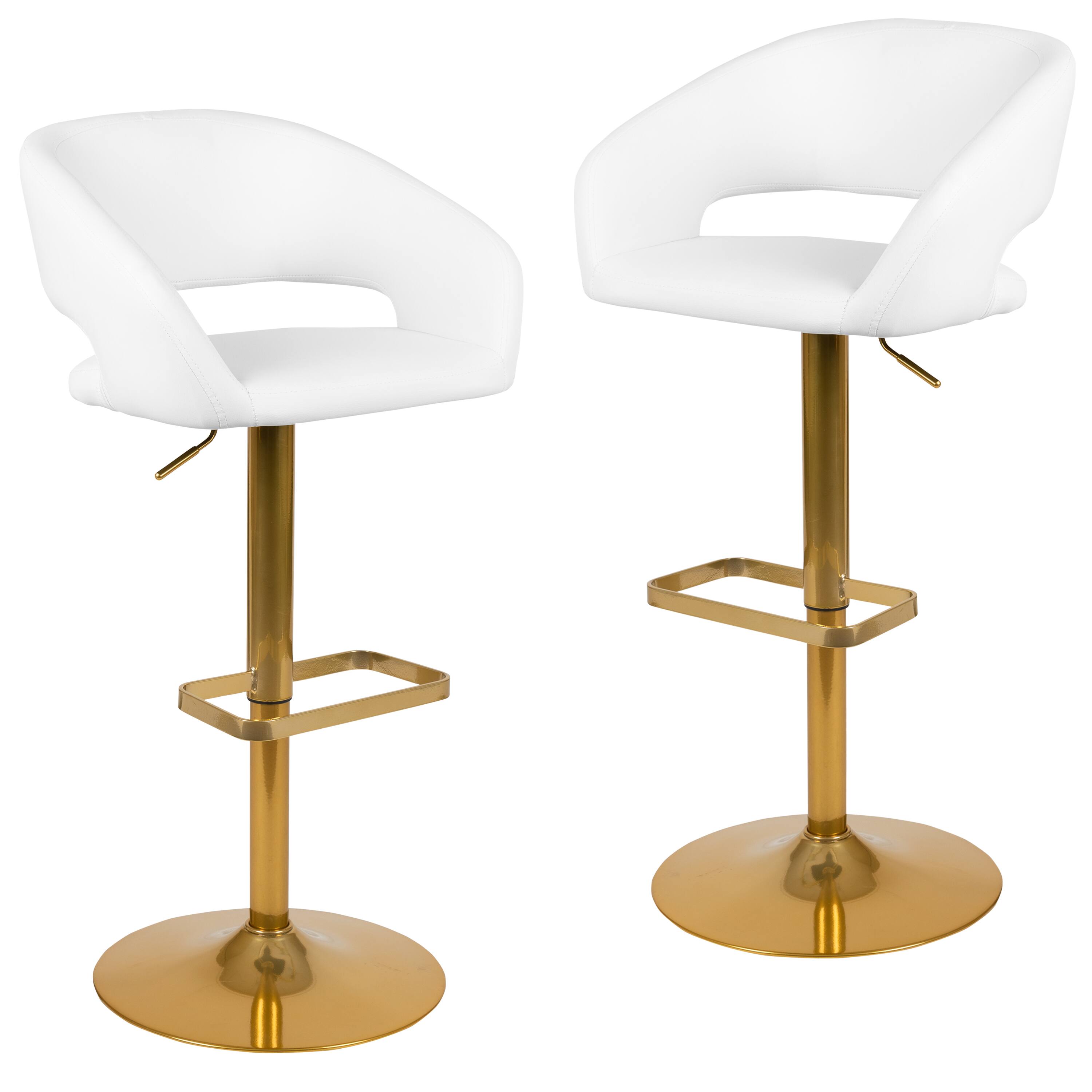 Alt View 1. Emma + Oliver - Modern Vinyl Adjustable Height Barstool with Horizontal Stitch Back, Set of 2 - White/Gold Frame.