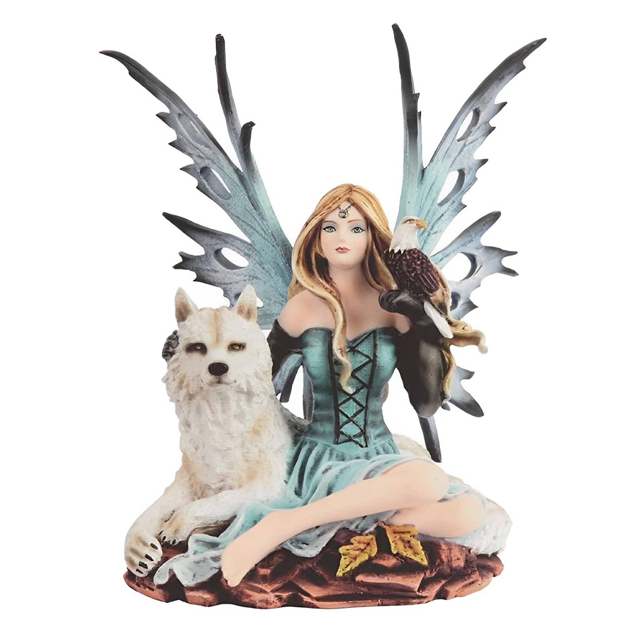 FC Design - 8"H Fairy with Wolf and Eagle Figurine Statue Desk Tabletop Home Decor Gift - Multi-Color