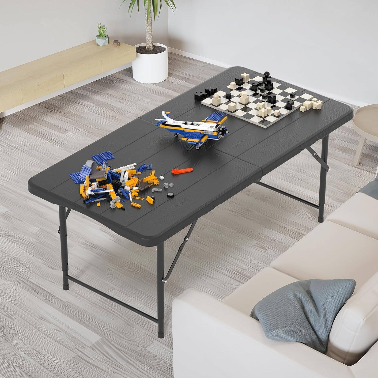 Alt View 7. Winado - 4FT Plastic Folding Camping Table 3-Level Adjustable Height, Portable Dining Desk for In/Outdoor Party Picnic Garden - Black.