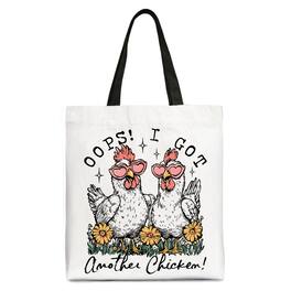 OrnamentallyYou - Oops I Got Another Chicken Canvas Tote Bag, Funny Farm Animal Gift Shopper - White Black