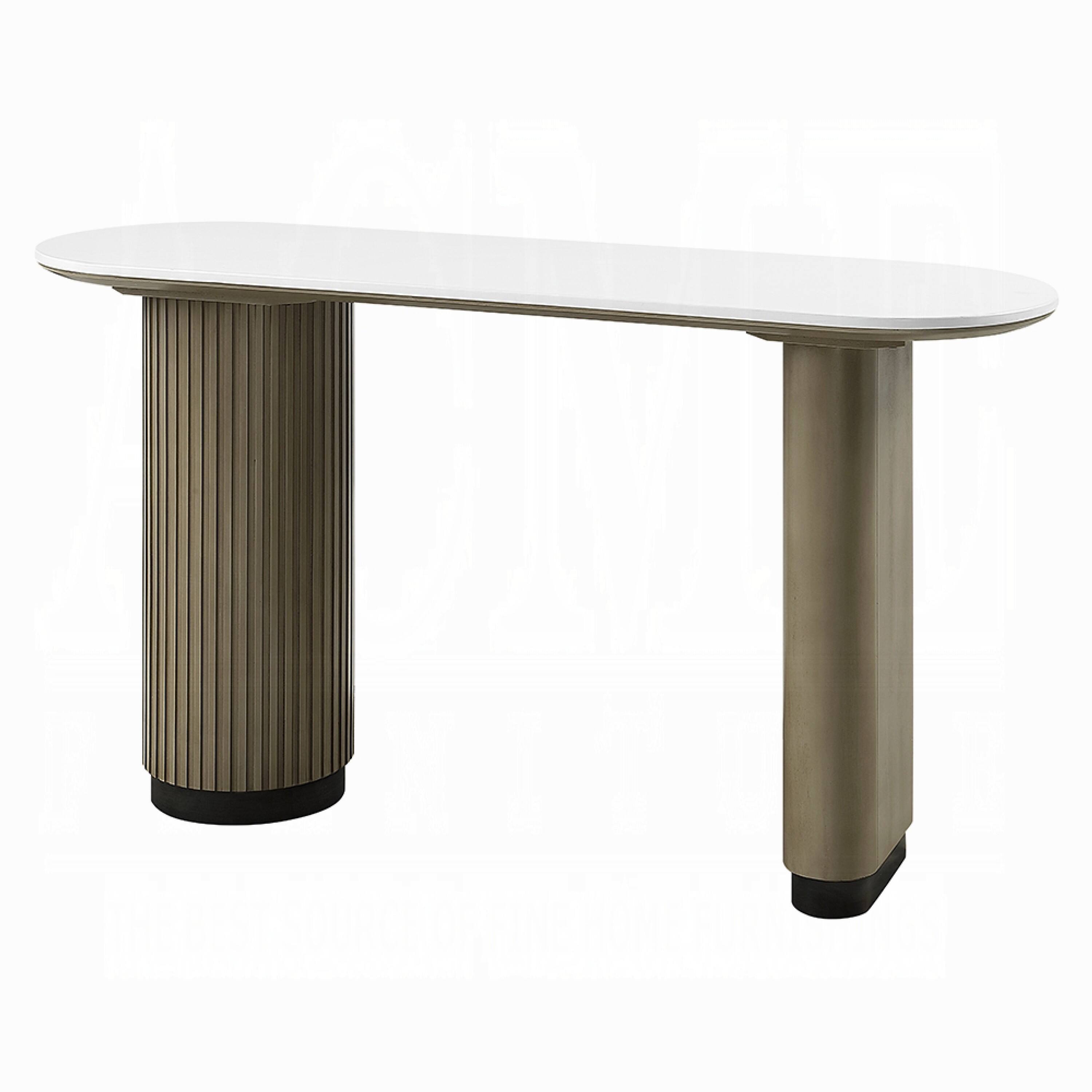 Alt View 2. Manhattan Lane - Jeh Sofa Console Table, 55 Inch White Oval Top, Pedestal Base - White, Oak Brown, Black.