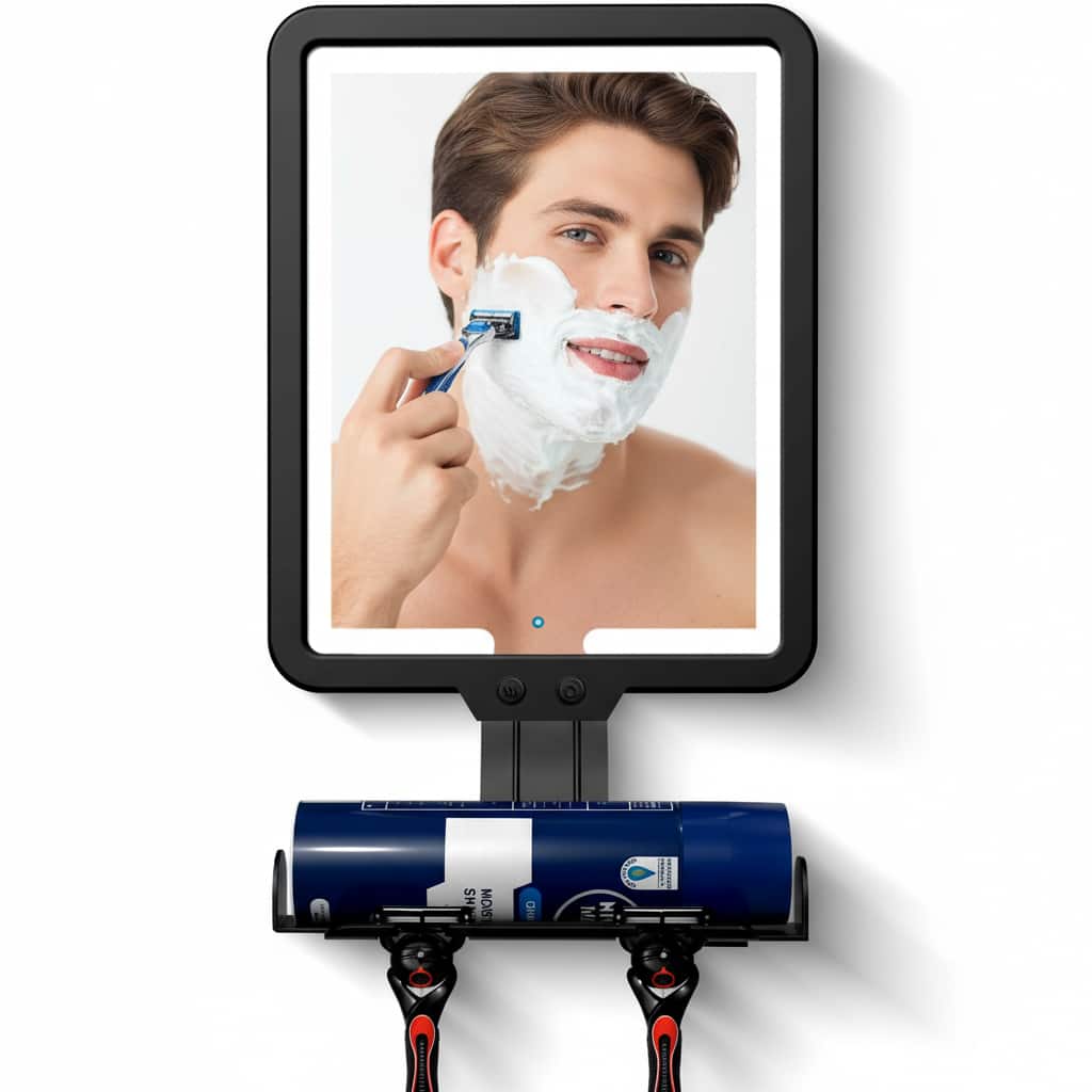 Dazzed Corner - Heated Fogless Shower Mirror with 3 Color Lights, Storage Tray - Black