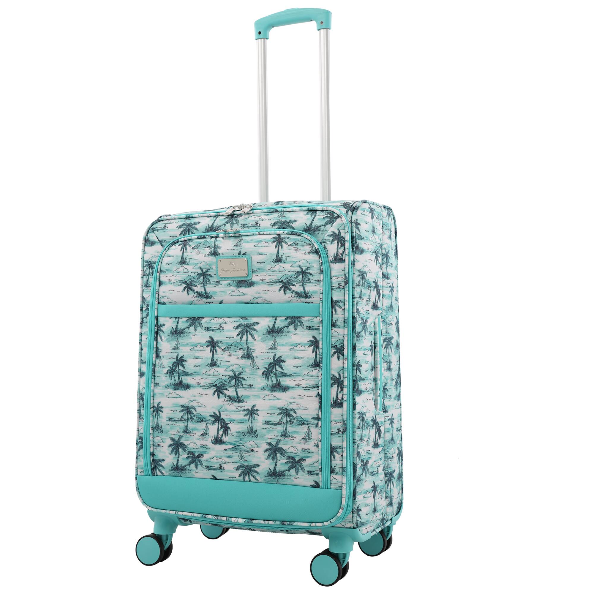 Angle. Tommy Bahama - Palm Print 26" Expandable Softside Spinner - Aqua.