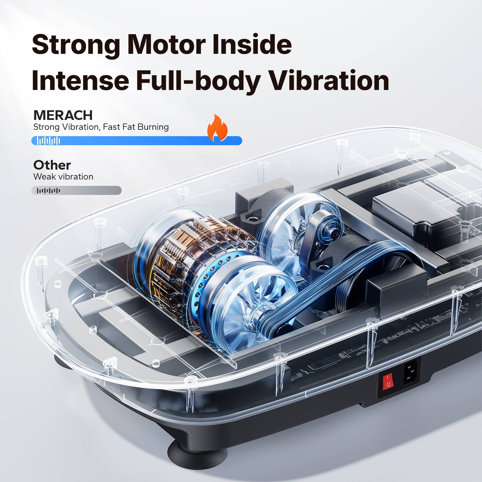 Strong Motor Inside  
Intense Full-body Vibration  

MERACH  
Strong Vibration, Fast Fat Burning  

Other  
Weak vibration