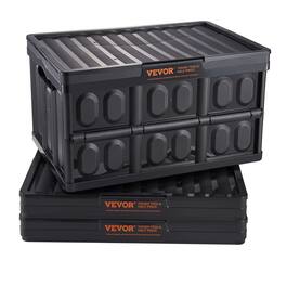 VEVOR - Foldable Storage Bins with Lids, 45L 3 Packs, Folding Plastic Stackable Utility Crates with Handles - Black
