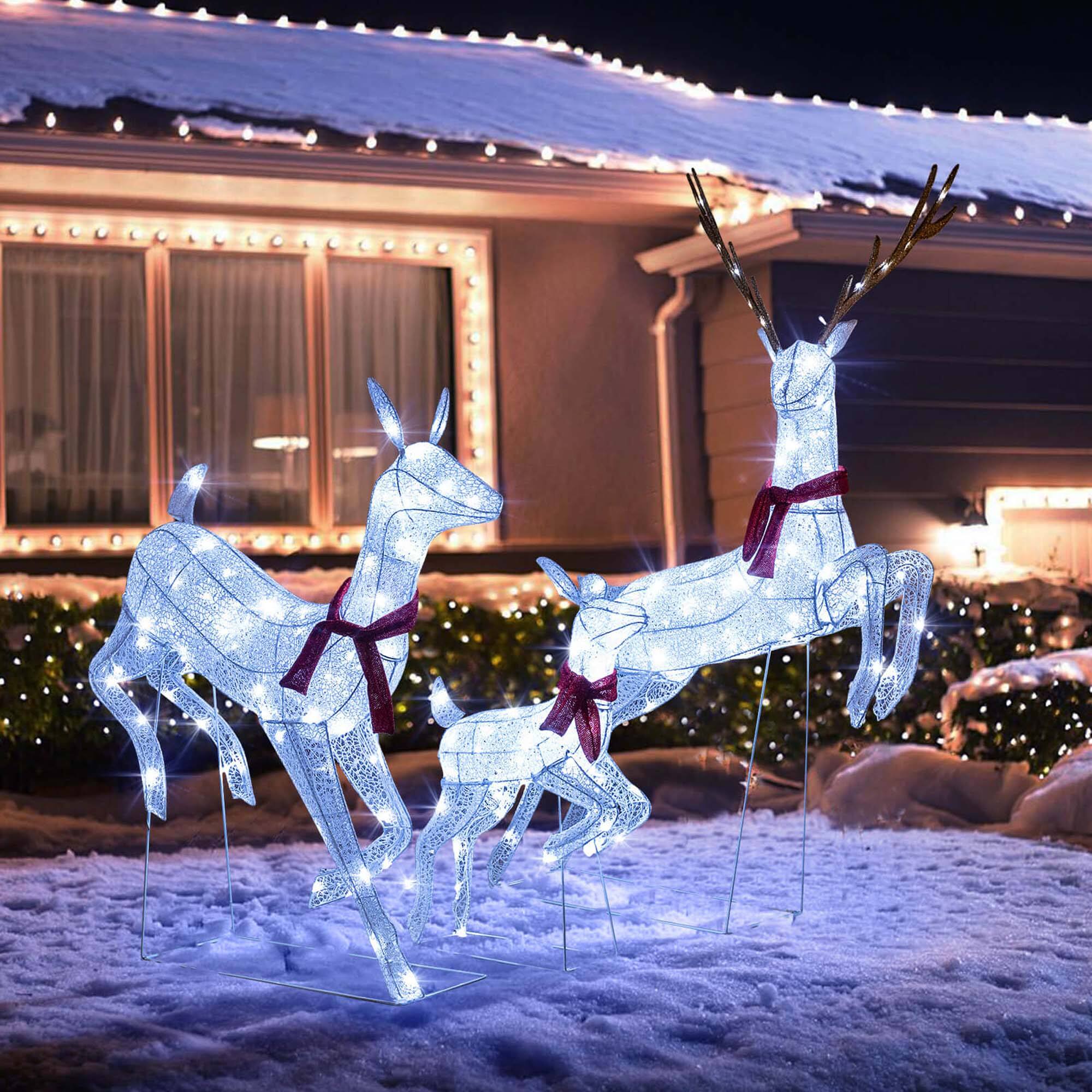Alt View 1. Costway - Costway 3 PCS Christmas Lighted Reindeer Family Set with 255 Cold White LED Lights Stakes - White.