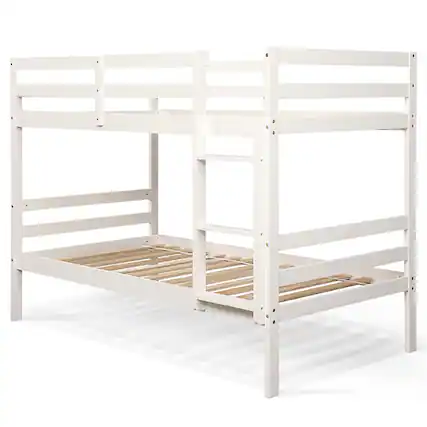 Front. Pefilos - Twin Size Over Wood Bunk Bed with Ladder and Safety Rail, Twin Sturdy Bunk Beds - White.