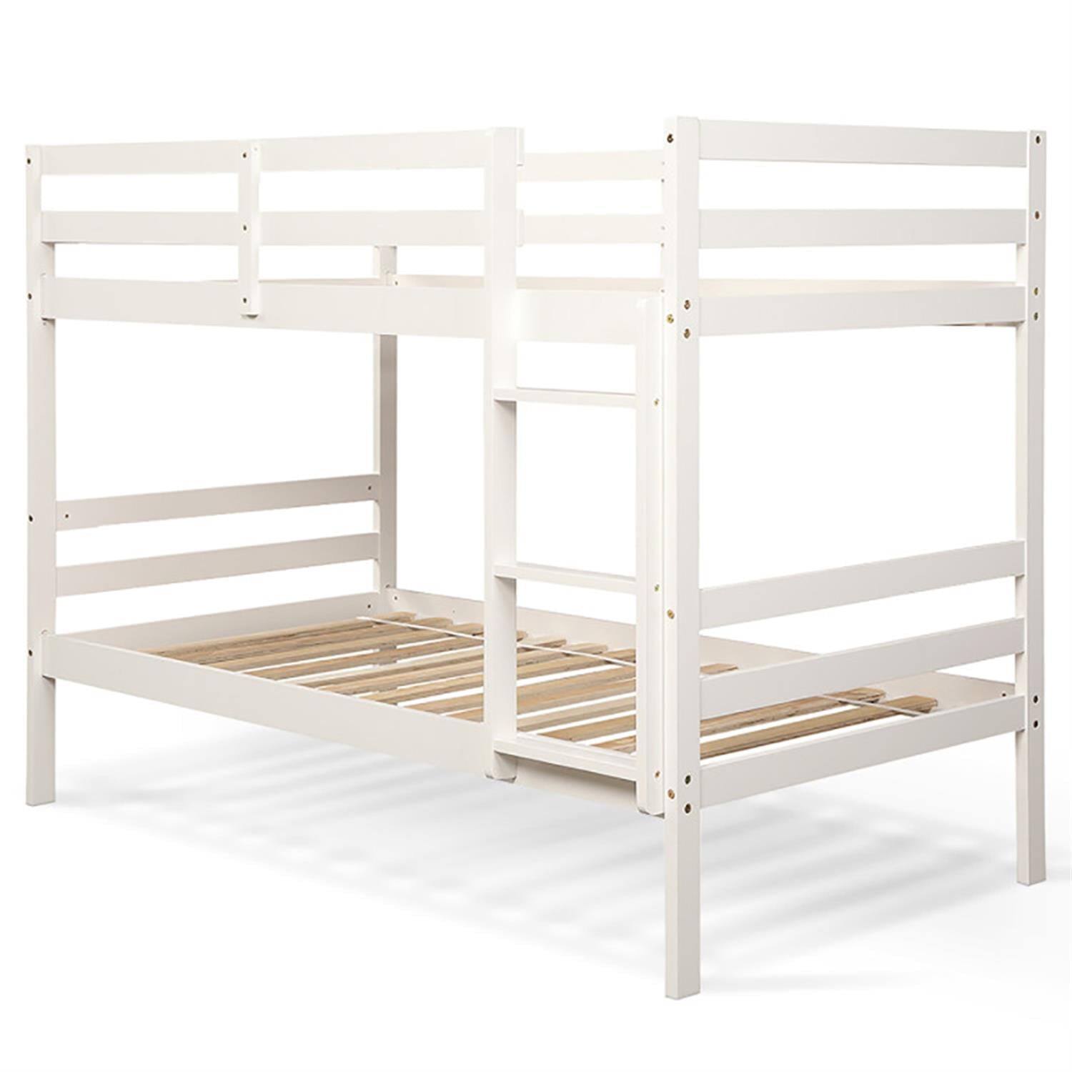 Front. Pefilos - Twin Size Over Wood Bunk Bed with Ladder and Safety Rail, Twin Sturdy Bunk Beds - White.