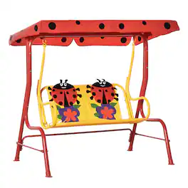Outsunny - Patio Swing, Adjustable Canopy Swing Glider, Kids Outdoor Swing Chair with 2 Seats - Red
