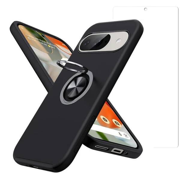 Front. Entronix - Entronix Bundle for Google Pixel 9 Pro XL - 360° Circular Gripstand Case and Clear Screen Protector - Black.