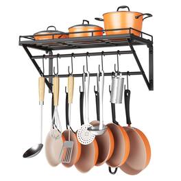 Dazzling Pops - OROPY Wall Mounted Pot Rack Storage Shelf with 2 Tier Hanging Rails 12 Hooks included, Ideal for Pans, Uten - 23.7 Inch