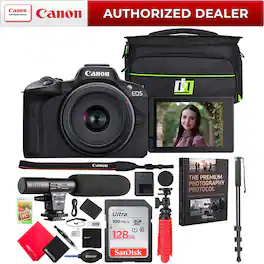 Bundle - Canon - EOS R50 4K Video Mirrorless Camera + RF-S 18-45mm F4.5-6.3 IS STM Lens + Pro Accessory Package - Black