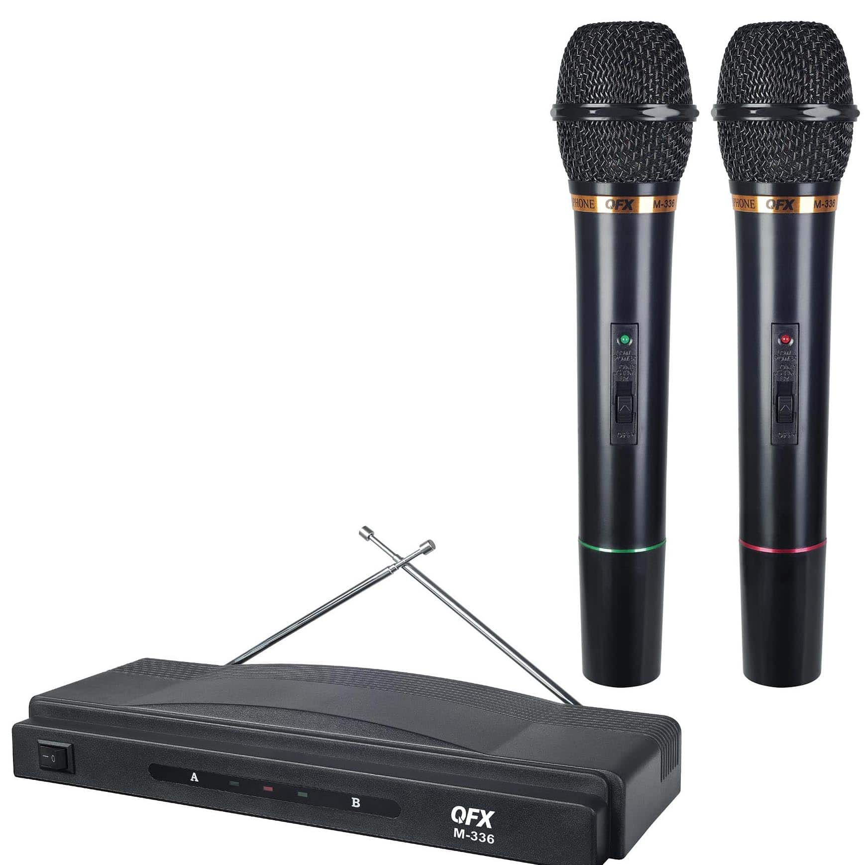 Front. QFX - QFX Dual Microphones with Dual Antenna Wireless Receiver - Black.