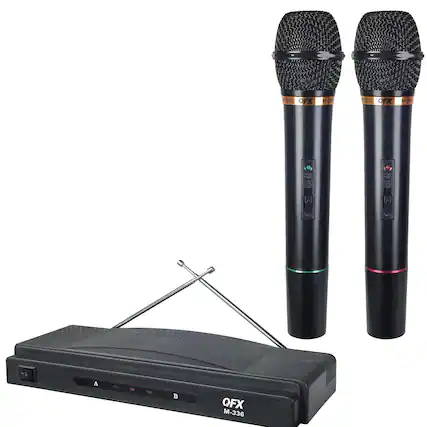 Front. QFX - QFX Dual Microphones with Dual Antenna Wireless Receiver - Black.