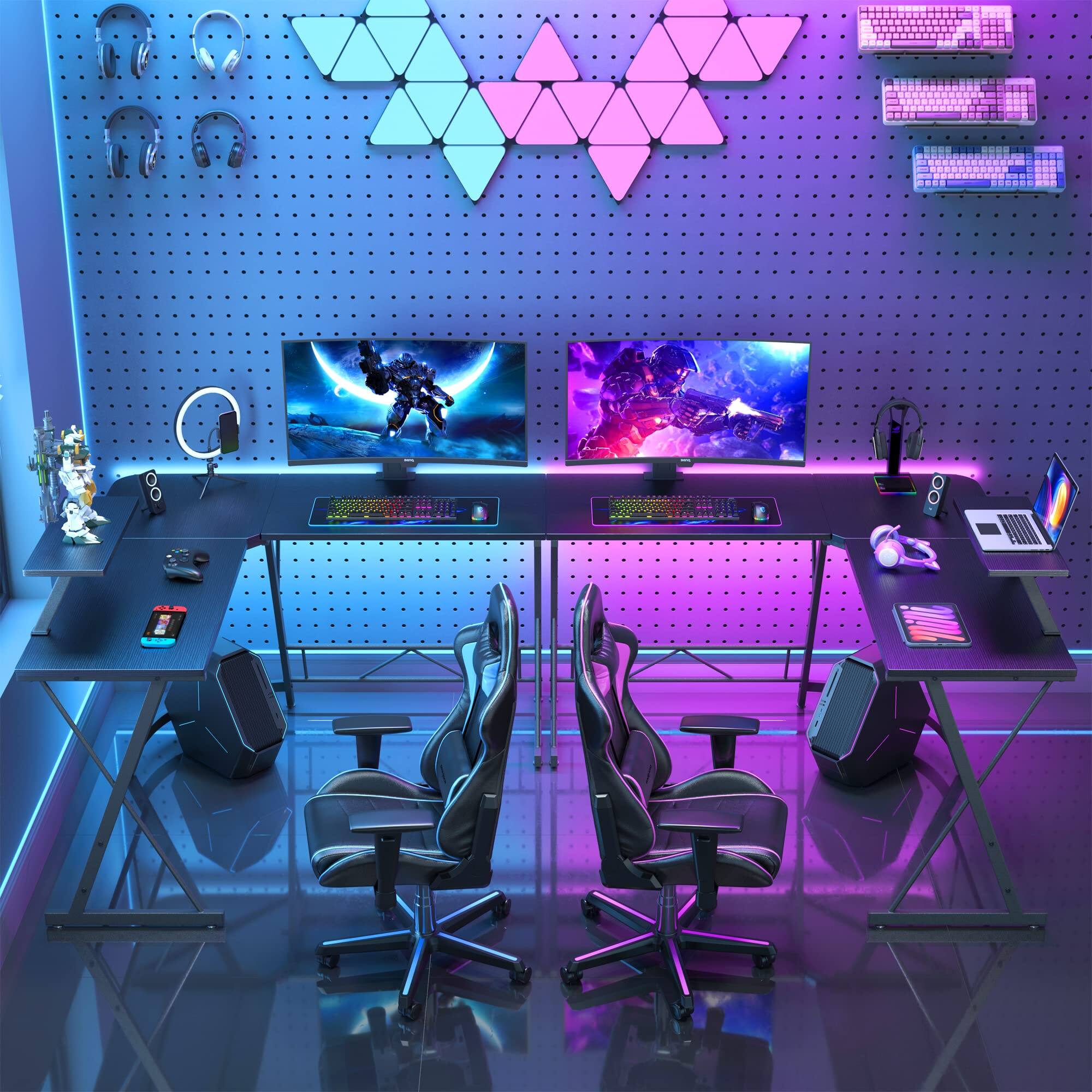 Alt View 4. COQOOL - Gaming Desk Corner Computer Desk, Home Office Desks Writing Workstation with Large Monitor Stand  51 Inch - Black.