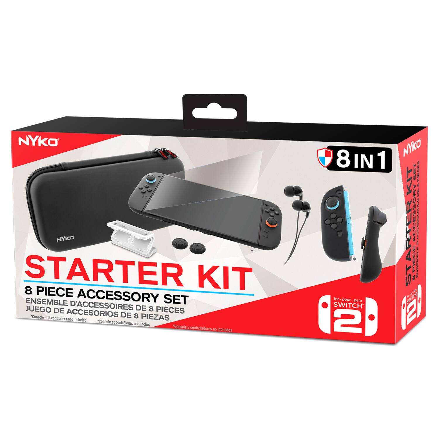 NYKO NYKO STARTER KIT 8 PIECE ACCESSORY SET  
JUEGO D'ACCESSOIRES DE 8 PIECES  
ENSEMBLE D'ACCESSOIRES DE 8 PIECES  
JUEGO DE ACCESORIOS DE 8 PIEZAS  
"Console and controllers not included"  
Console - contrôleurs non inclus  
*Consola - controladores no incluidos  

NYKO 8IN1 8 IN 1 KIT  

for - pour - para SWITCH 2