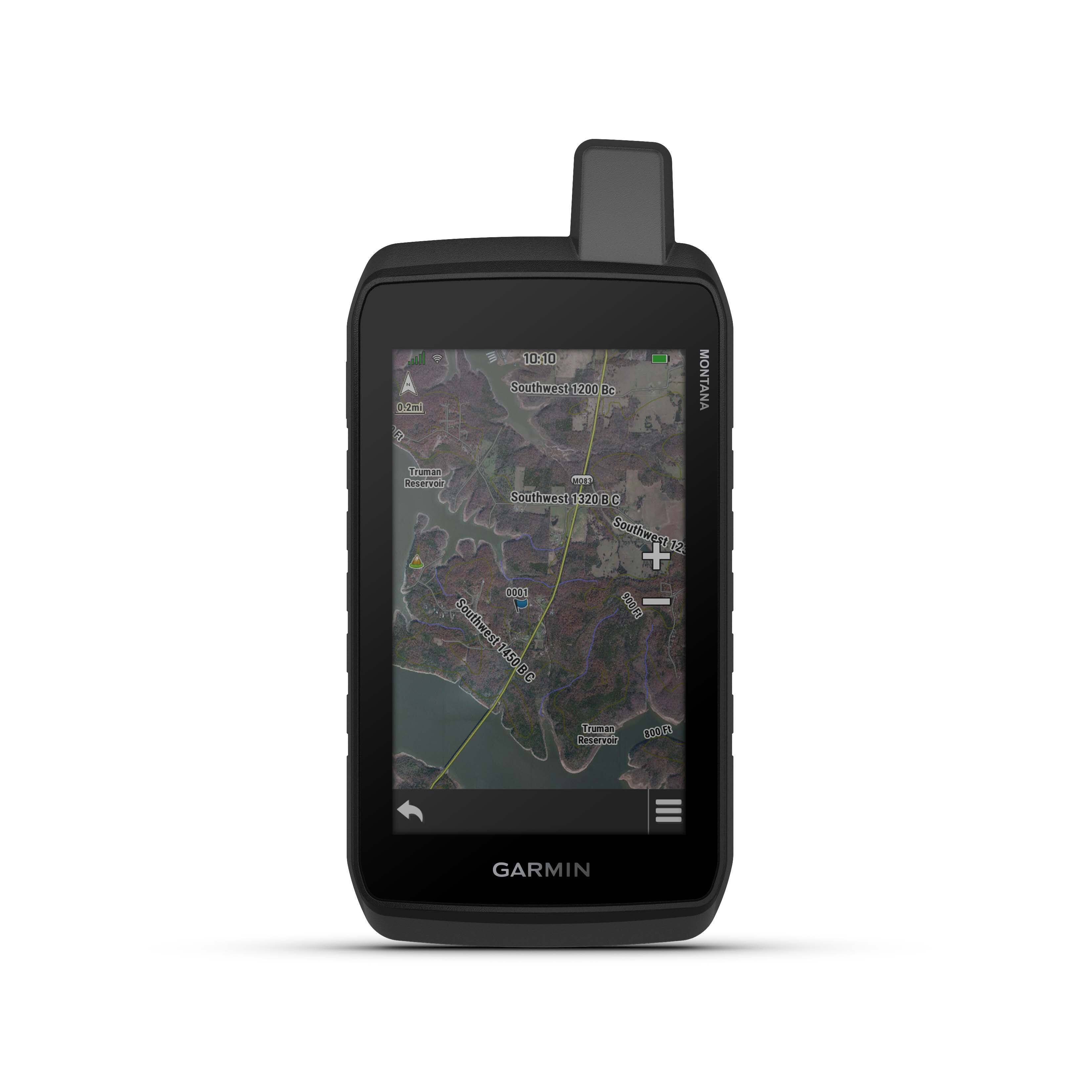 The image shows a Garmin device displaying a map of Montana. The device is black and white, and it is positioned in a way that the map is clearly visible. The map shows the location of the device, which is in the southwest region of Montana. The device is likely used for navigation and outdoor activities, providing users with essential information about the area they are in.