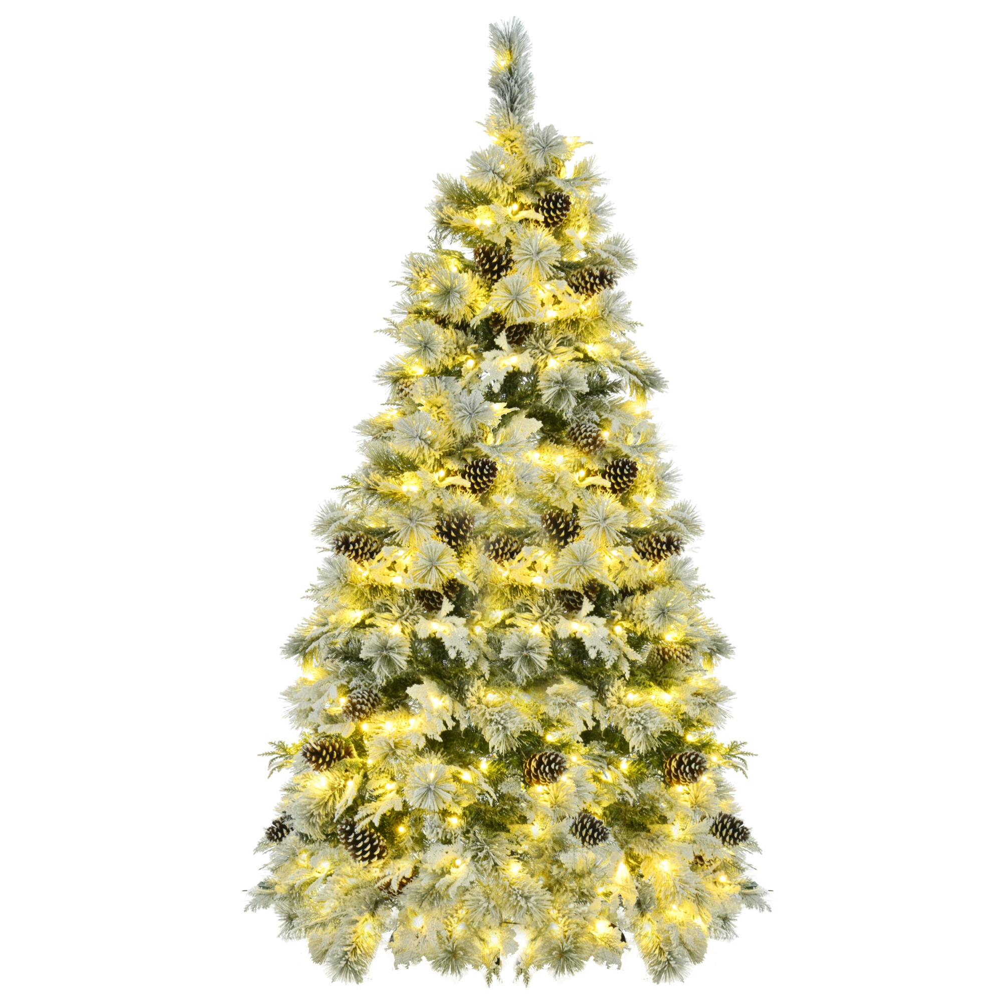 Alt View 4. ELEMENT ACE - 6-Foot Pre-Lit Artificial Snow Flocked Christmas Tree with Pine Cones and Multi-Color LED Lights for Holiday Décor - White+Green.