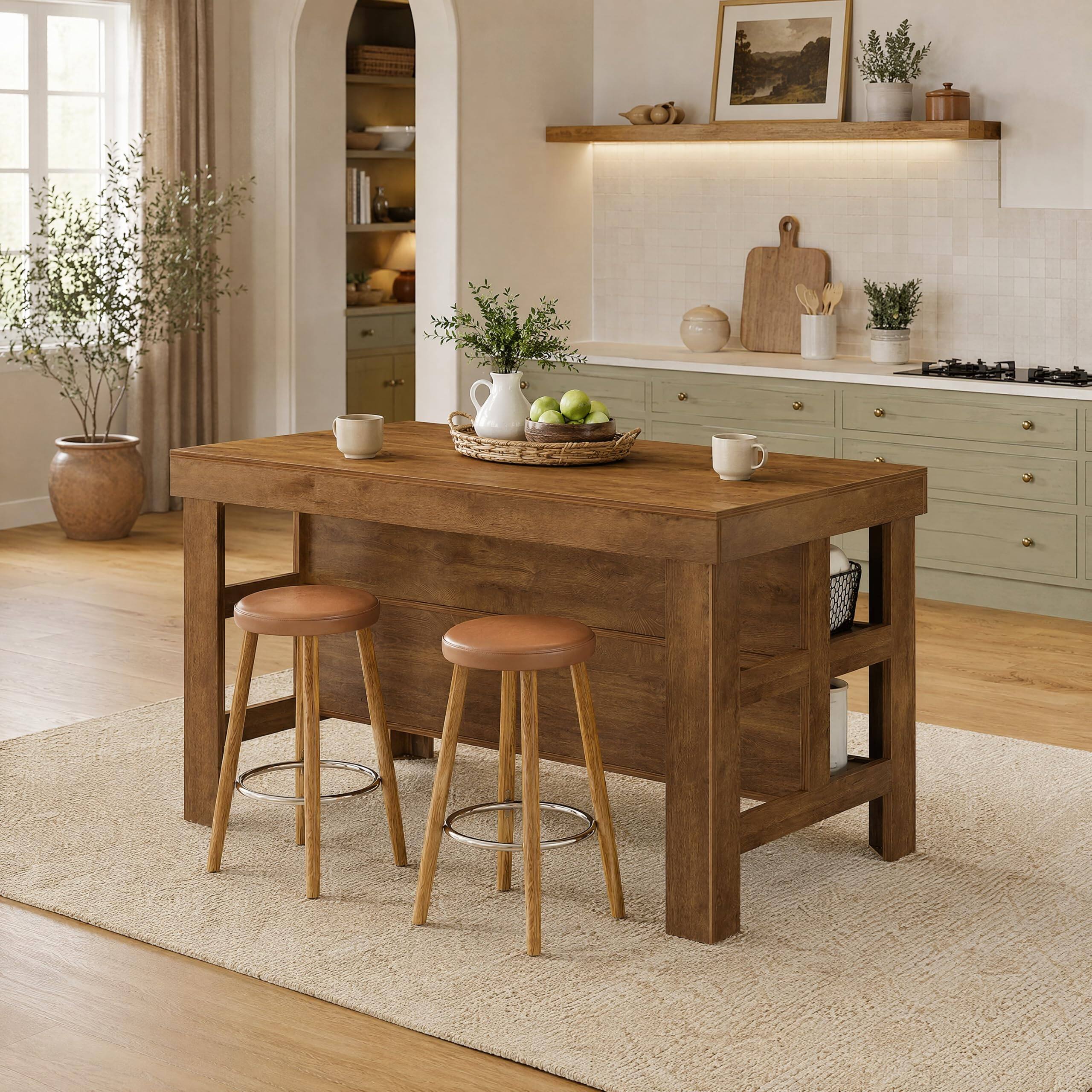 Alt View 4. Tribesigns - Kitchen Island with Storage Shelves (Vintage Brown) - Vintage Brown.