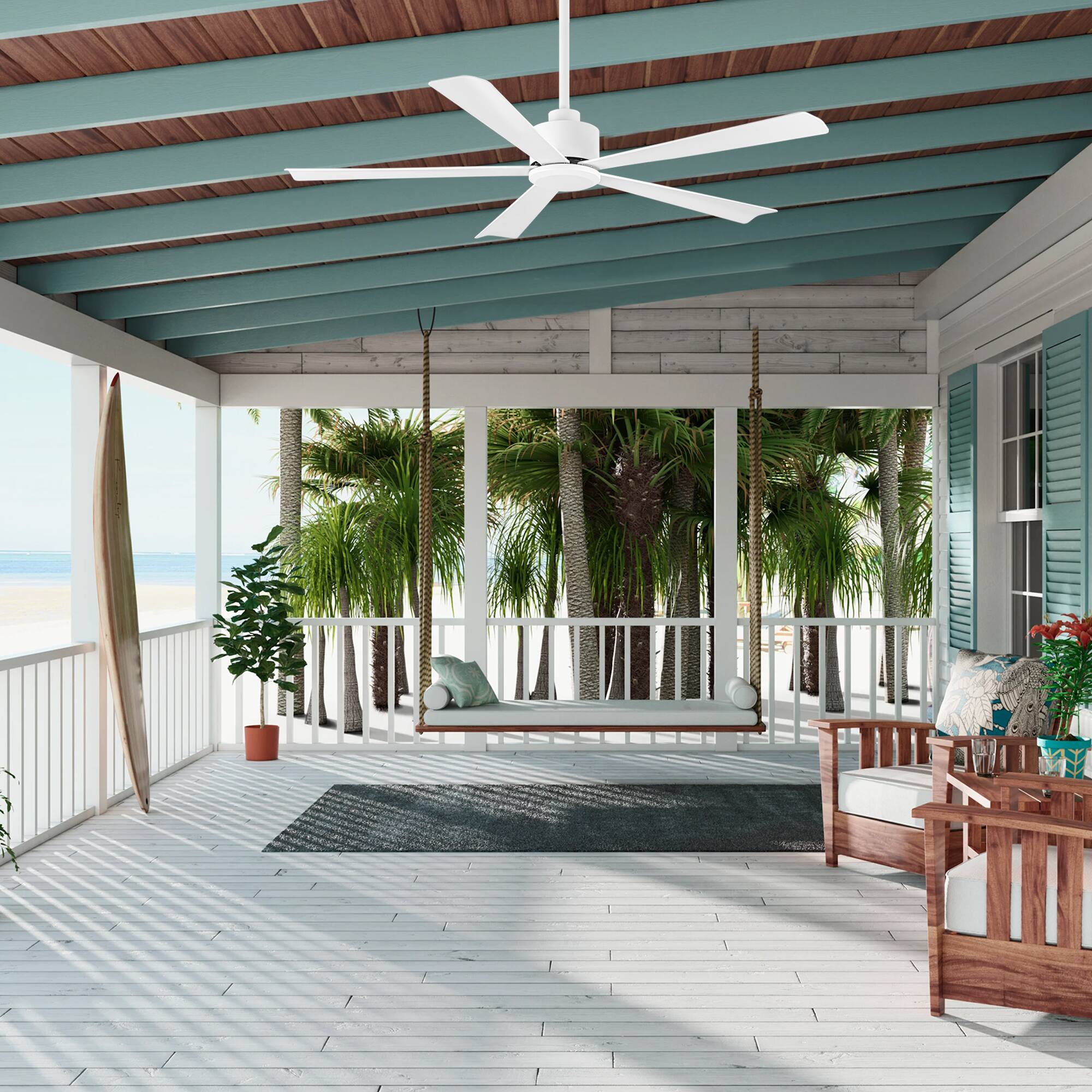 Alt View 2. Breezary - 52'' Modern Indoor Ceiling Fan without Light, 5 ABS Blades, 6-Speed Reversible DC Motor, Remote Control, 5-Inch Downrod - Matte White.