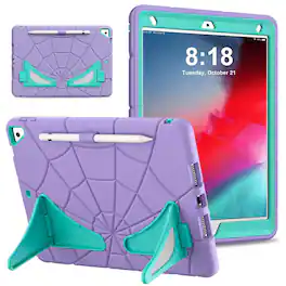 UUCOVER - Kids Case for iPad 9th 8th 7th Gen 10.2-inch (2021/2020/2019) ,Shockproof TPU+PC Rugged Stand Case Protective Cover - Purple+Mint