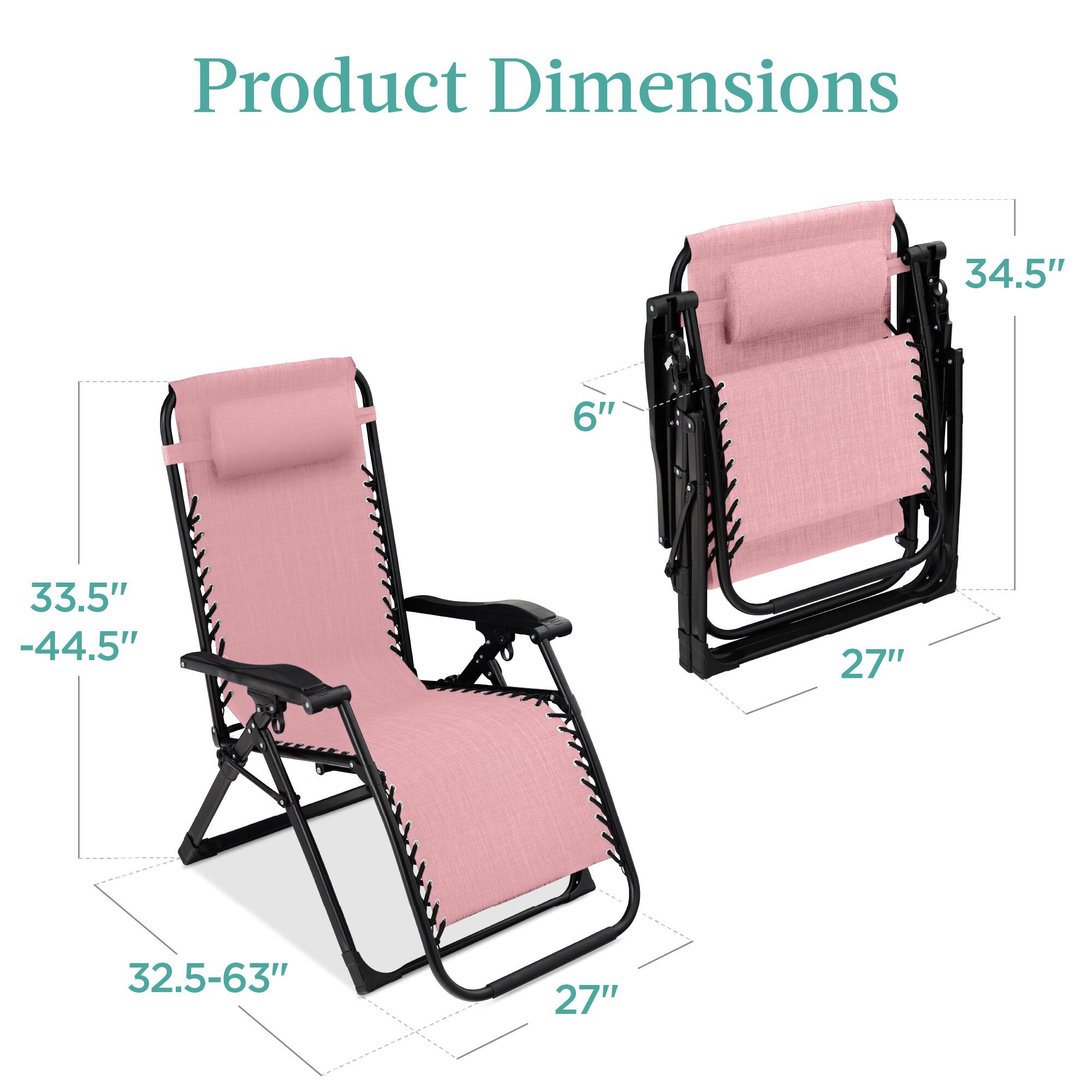 Product Dimensions

- 34.5" (height)
- 6" (depth)
- 33.5" - 44.5" (adjustable length)
- 27" (width)
- 32.5-63" (overall length)
- 27" (armrest width)