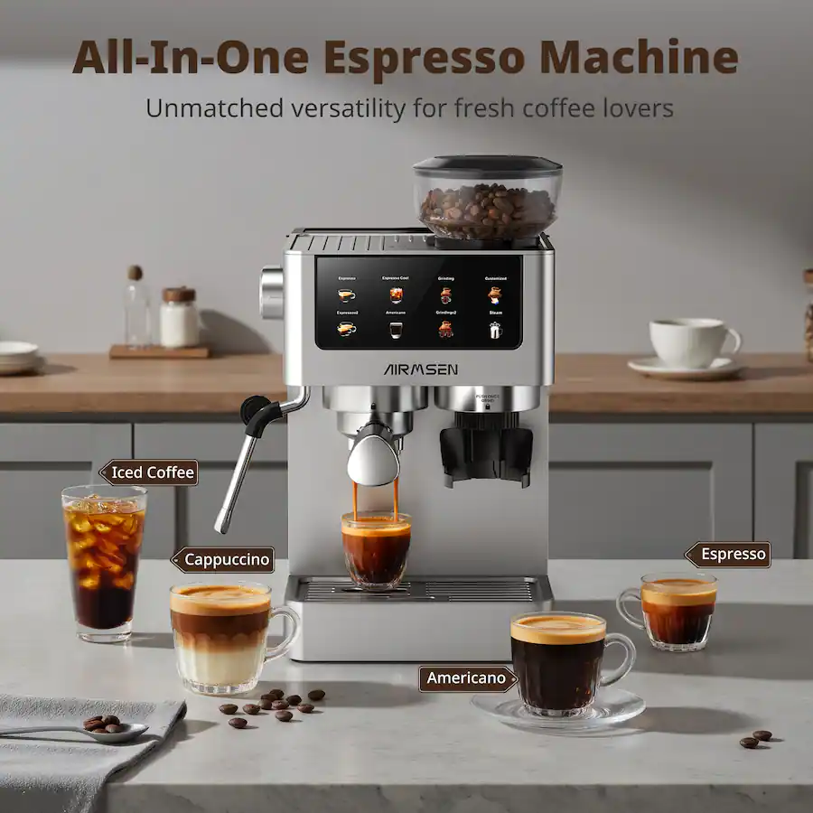 AIRMSEN Espresso Machine with Burr Grinder, Cold Brew Coffee