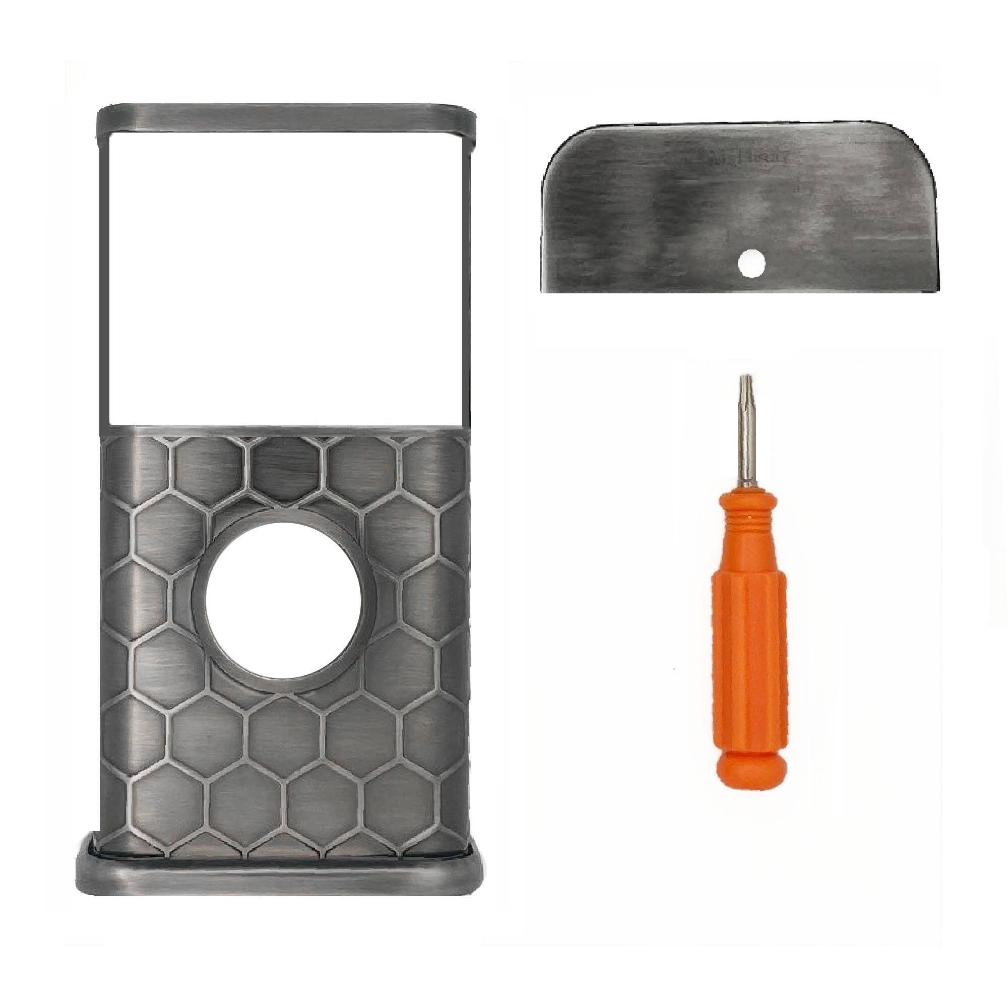 Back. Michael Healy - Honeycomb Video Doorbell Cover (Ring 3, 3 Plus, 4, Battery Plus and Battery Pro) - Antique Pewter.