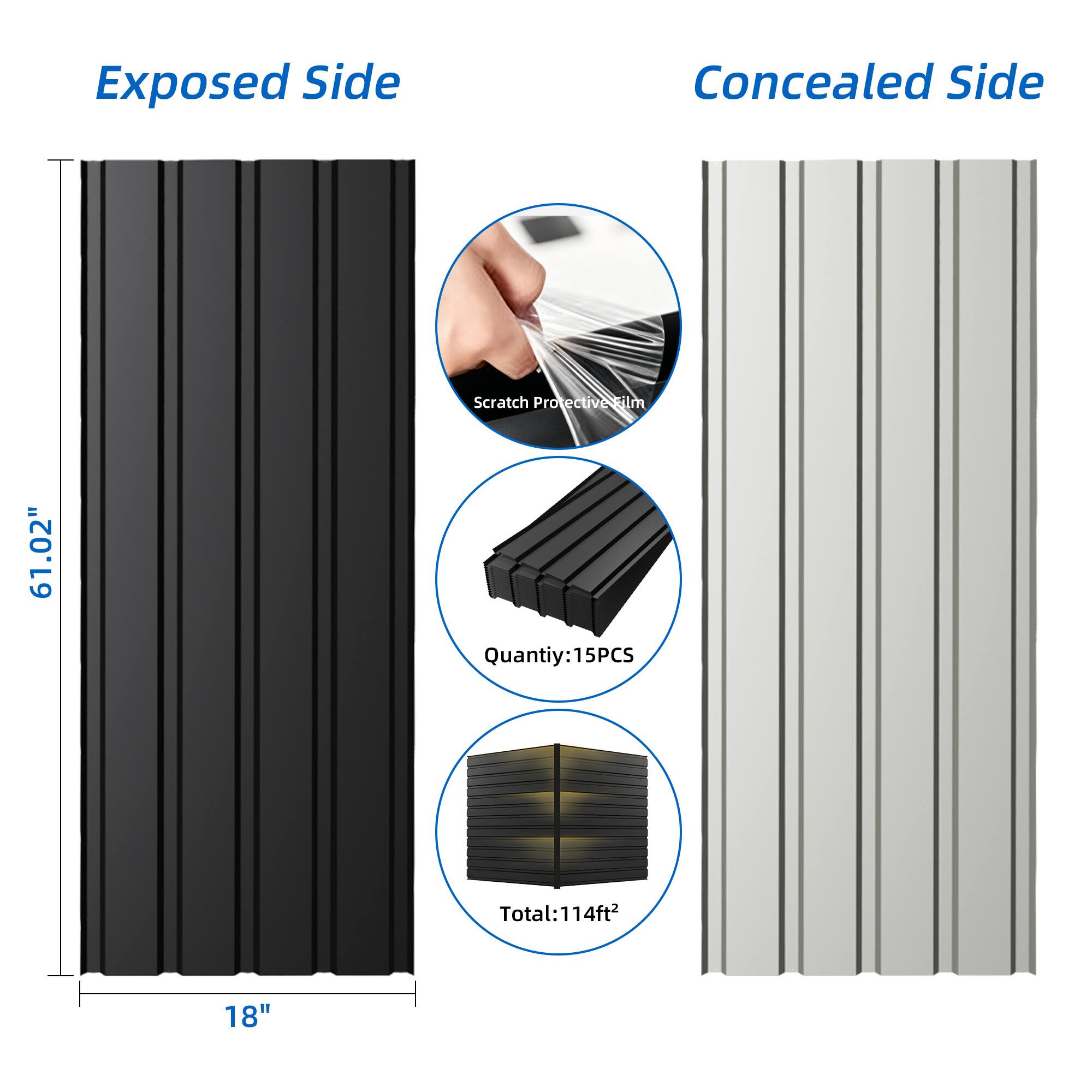 Exposed Side Concealed Side Scratch Protective Film 61.02" Quantity: 15PCS 15PCS Total: 114ft² 18"