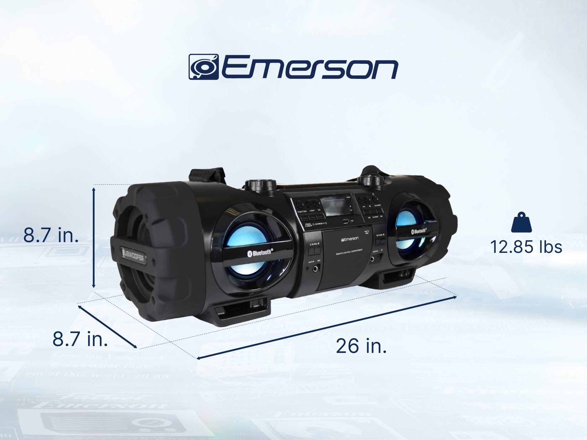 Emerson - - 8.7 in. - - 8.7 in. - - 26 in. - - 12.85 lbs
