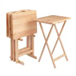 FurniFact - 5-PC Folding Tray Table Set - Natural